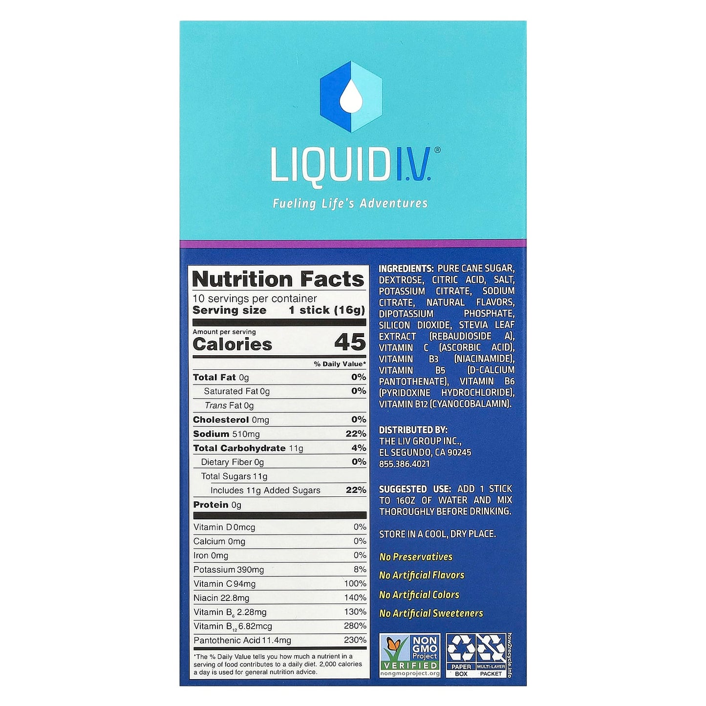Liquid I.V., Hydration Multiplier, Electrolyte Drink Mix, Acai Berry,  10 Stick Packs, 0.56 oz (16 g) Each - Image 2