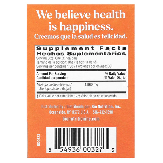 Bio Nutrition, Moringa Tea, Caffeine Free, 30 Tea Bags, 2.1 oz (58.8 g)