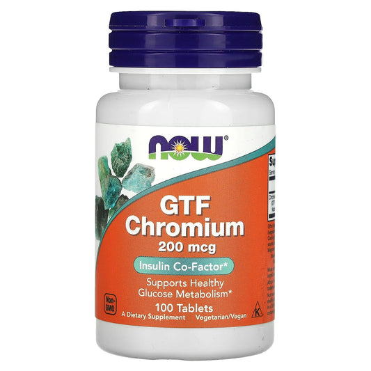 NOW Foods, GTF Chromium, 200 mcg, 100 Tablets - Image 1