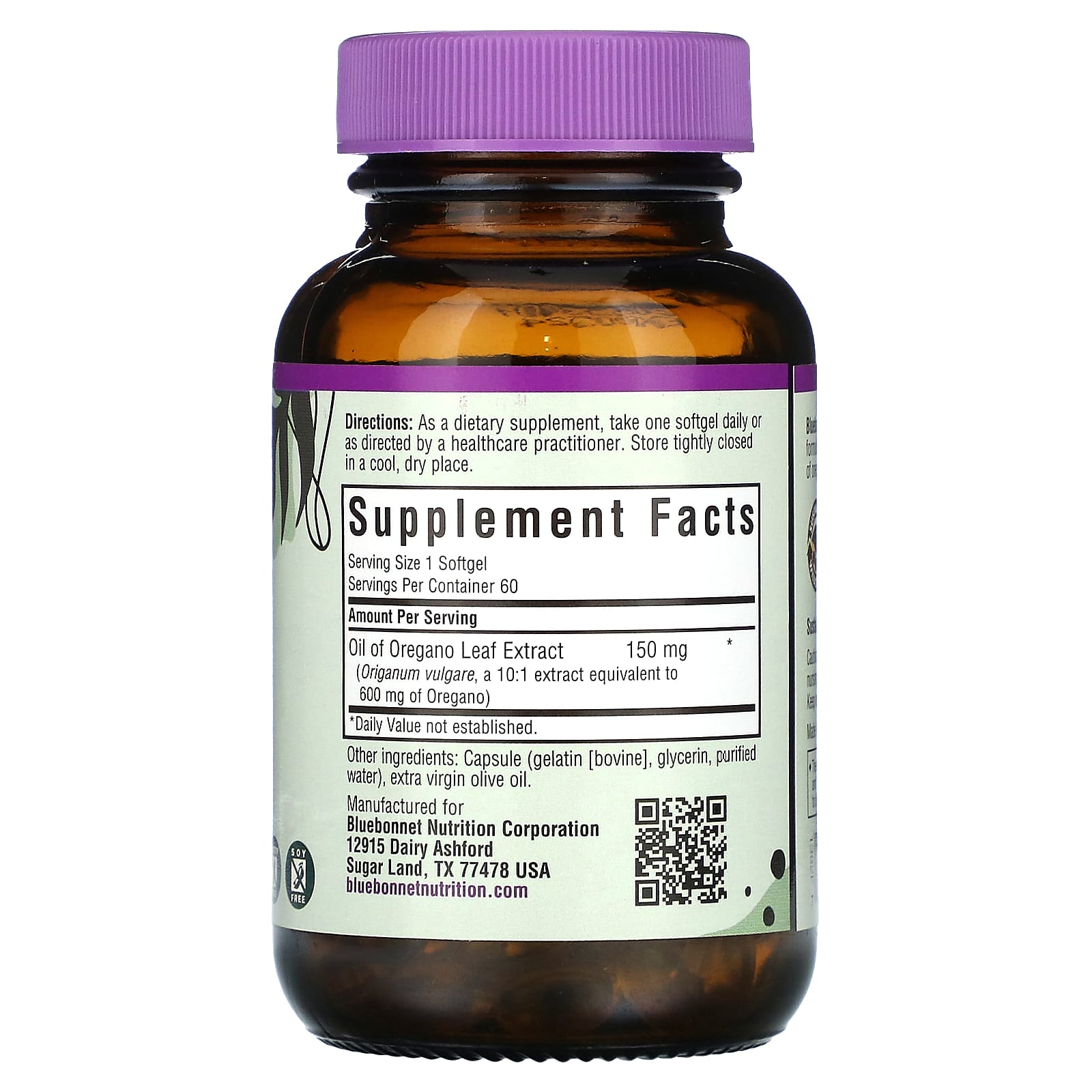 Oil of Oregano Leaf Extract 150mg - 60 Softgels by Bluebonnet Nutrition - Image 2