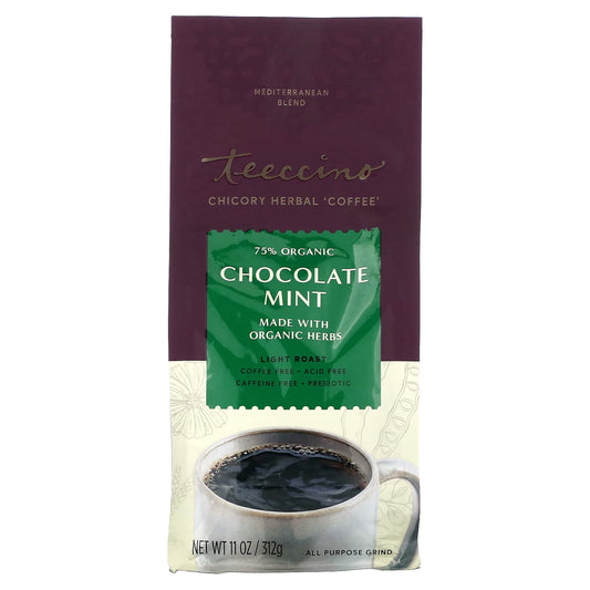 Teeccino, Organic Chicory Herbal 'Coffee', Chocolate Mint, Light Roast, Caffeine Free, 11 oz (312 g) - Image 1