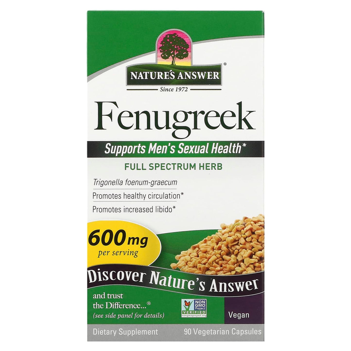 Nature's Answer, Fenugreek, 600 mg, 90 Vegetarian Capsules - Image 1