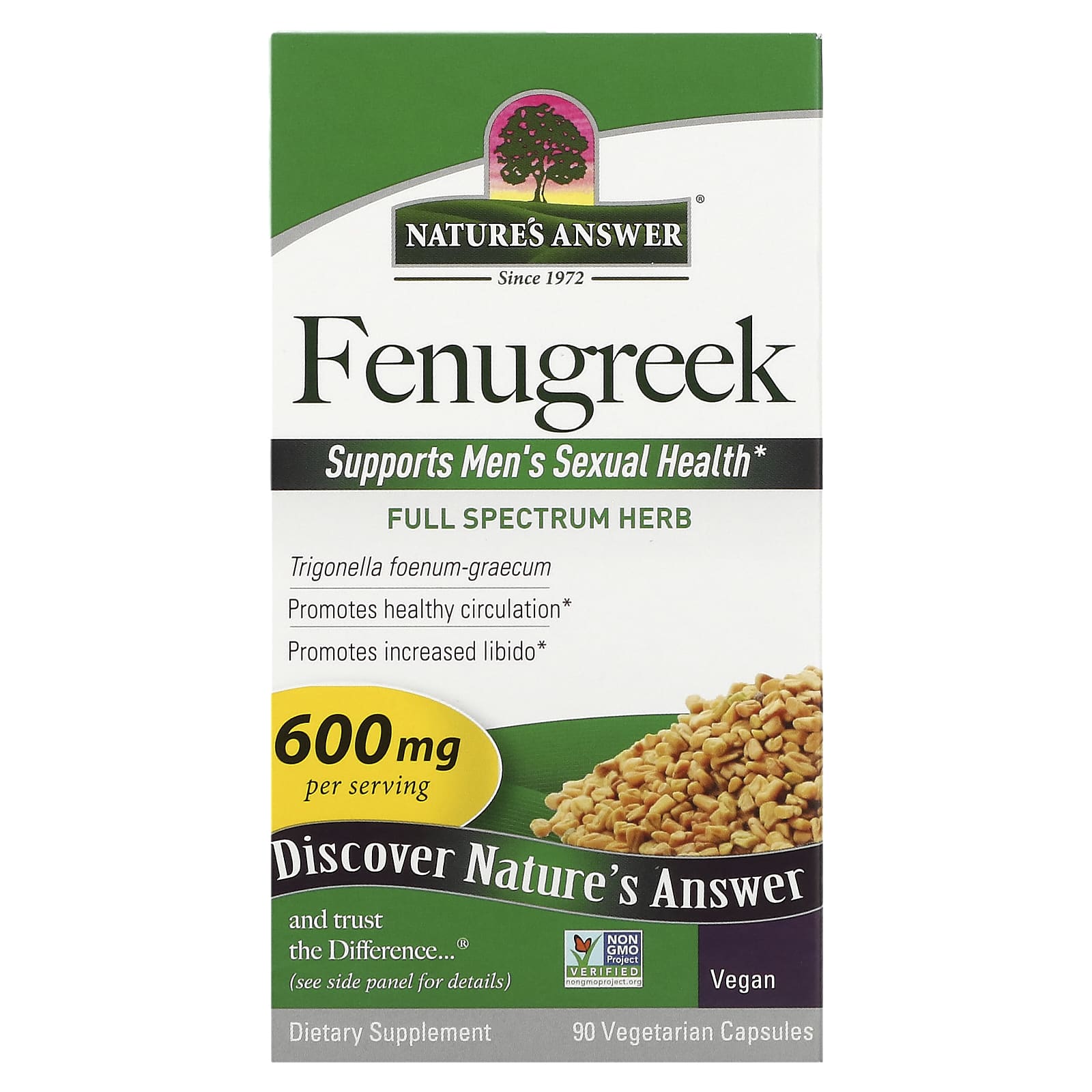 Nature's Answer, Fenugreek, 600 mg, 90 Vegetarian Capsules - Image 1