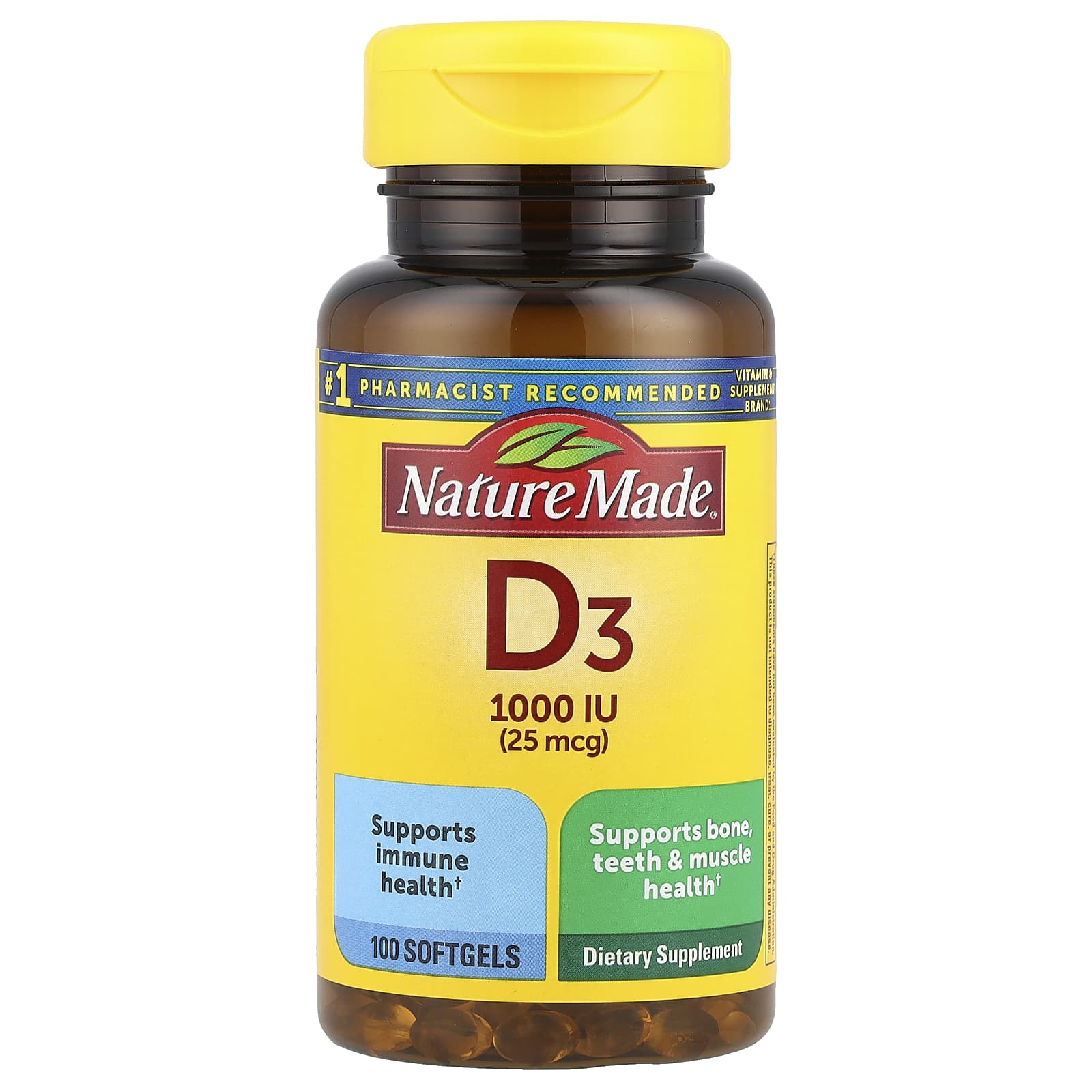 Nature Made, Vitamin D3, 25 mcg (1,000 IU), 100 Softgels - Image 1