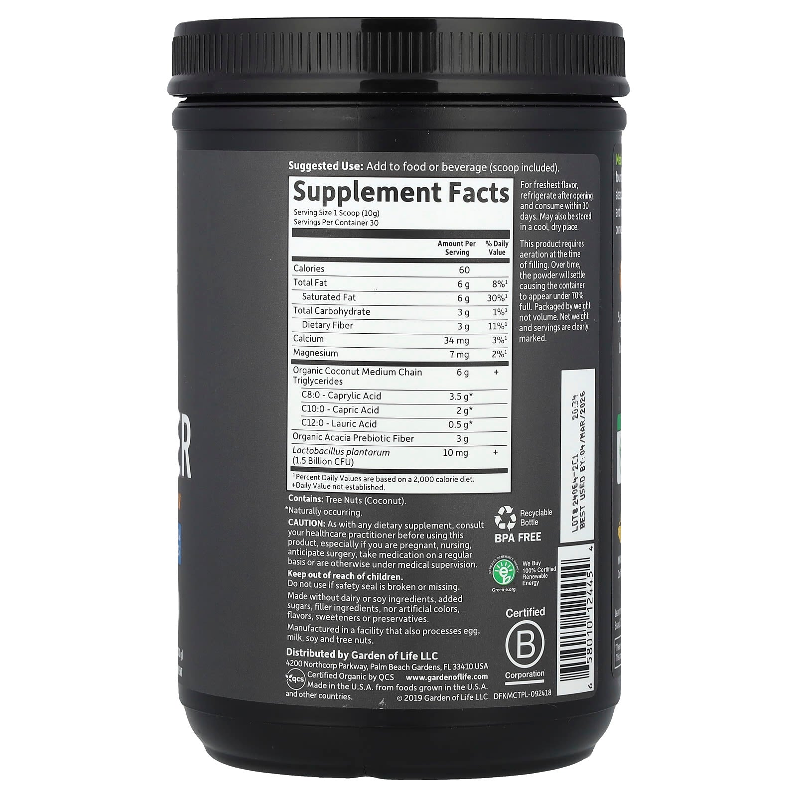Organic Keto MCT Powder by Garden of Life - 10.58 oz (300 g) | Non-GMO & Vegan - Image 2