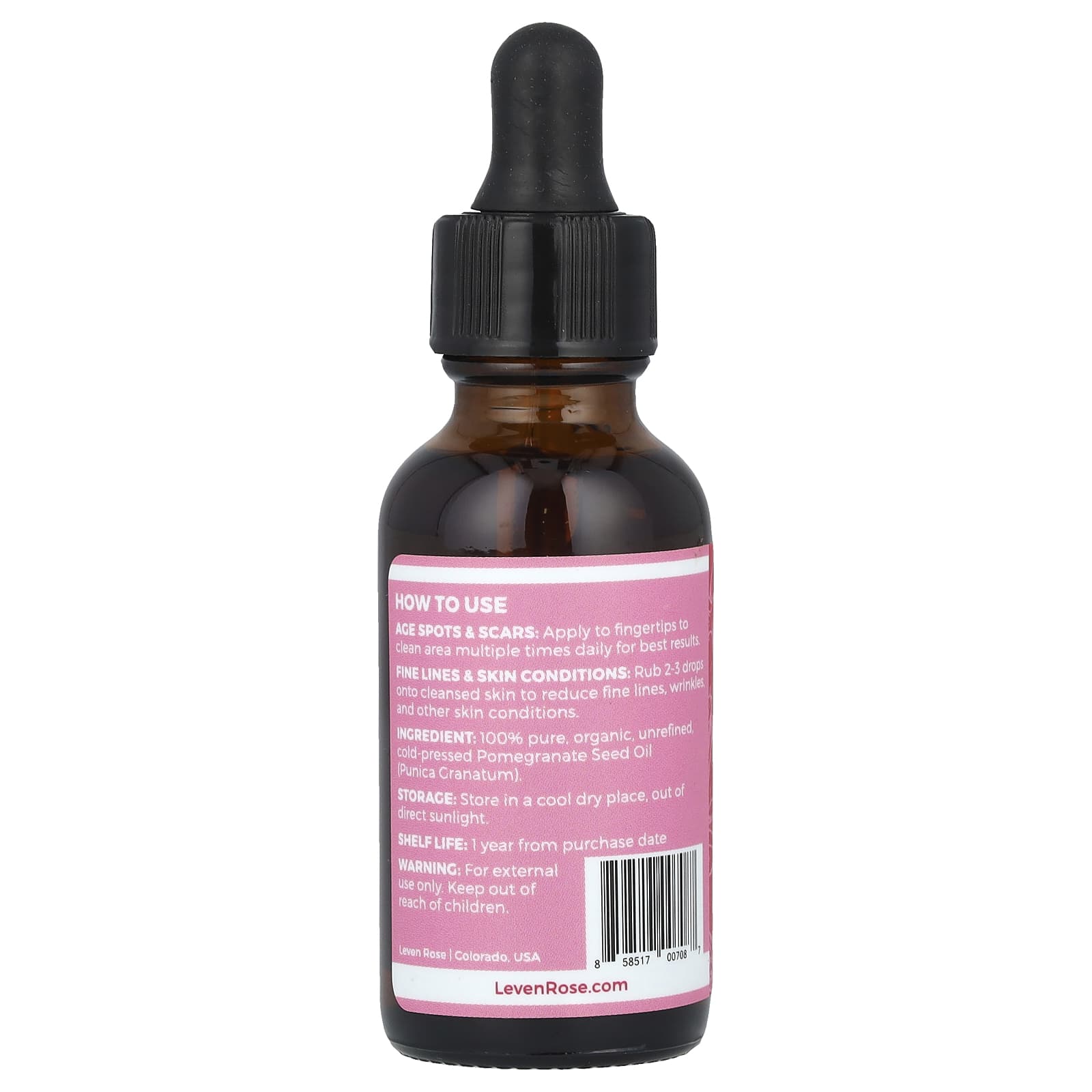 Leven Rose, 100% Pure & Organic, Pomegranate Seed Oil, 1 fl oz (30 ml) - Image 2