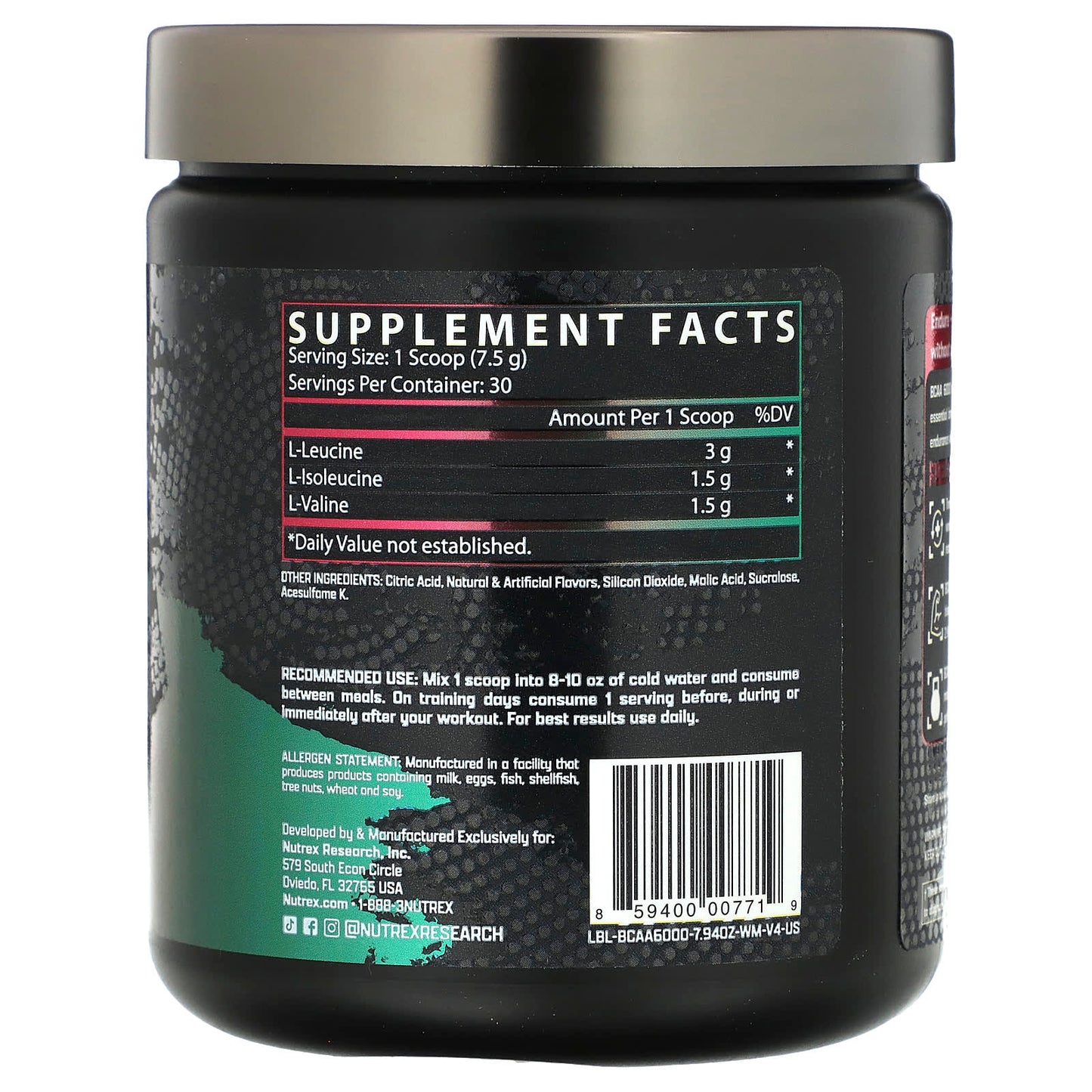 Nutrex Research, BCAA 6000, Recovery, Watermelon, 7.94 oz (225 g) - Image 2