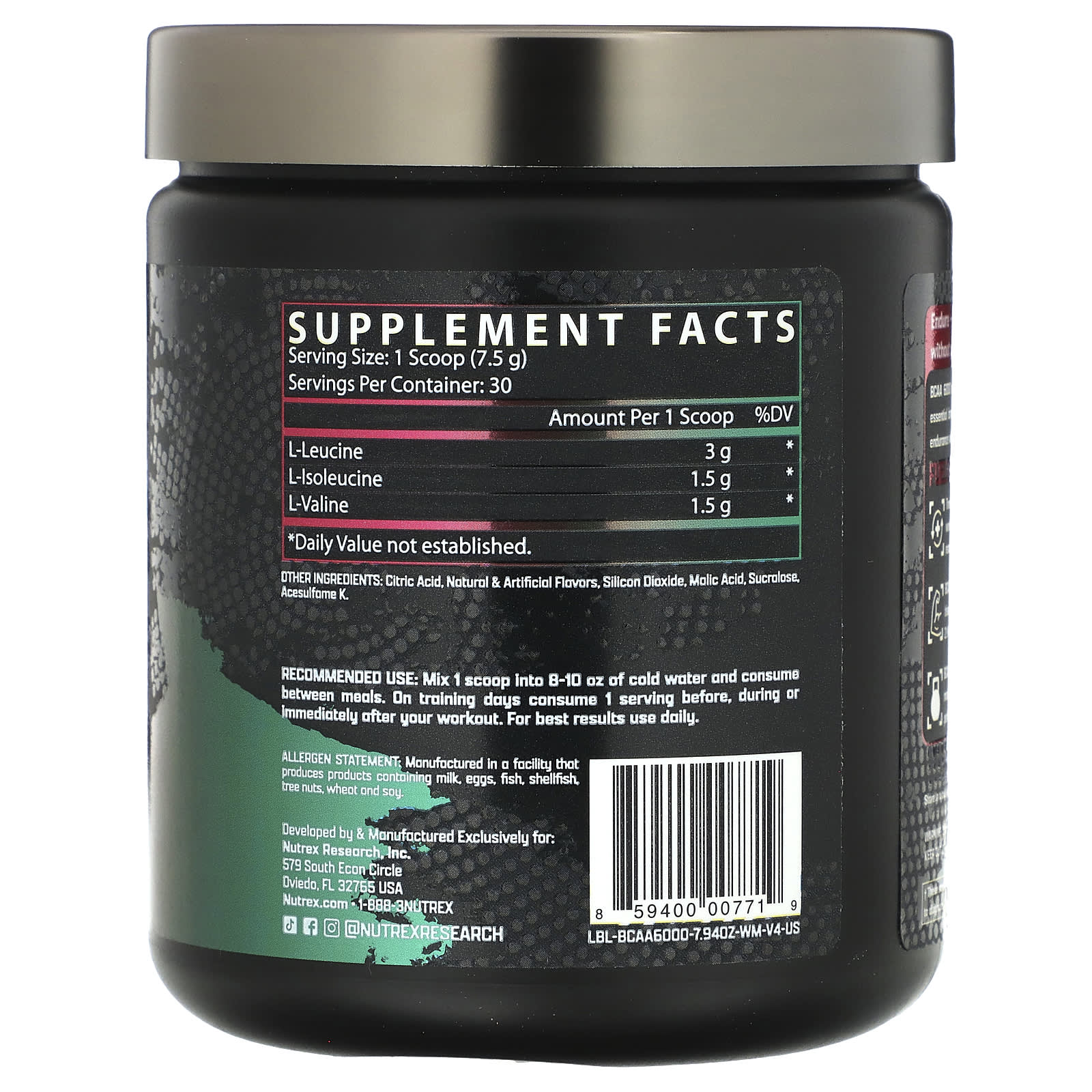 Nutrex Research, BCAA 6000, Recovery, Watermelon, 7.94 oz (225 g) - Image 2