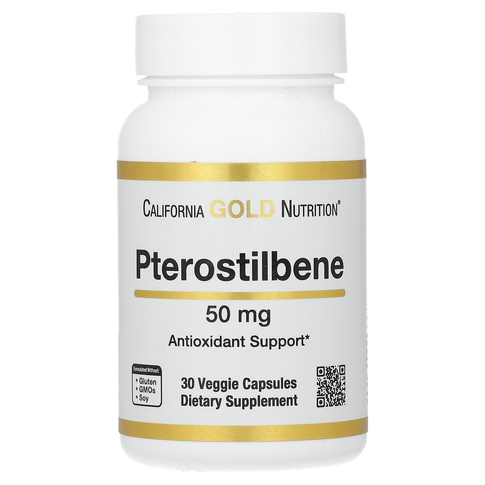 Pterostilbene Antioxidant Support - 50mg, 30 Veggie Capsules - California Gold Nutrition - Image 1