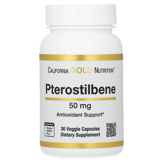 Pterostilbene Antioxidant Support - 50mg, 30 Veggie Capsules - California Gold Nutrition - Image 1