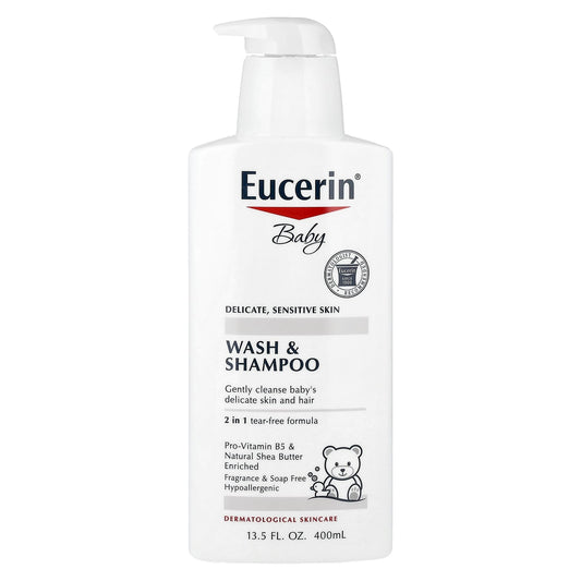 Eucerin Baby Wash & Shampoo, Fragrance Free, 13.5 fl oz - Image 1