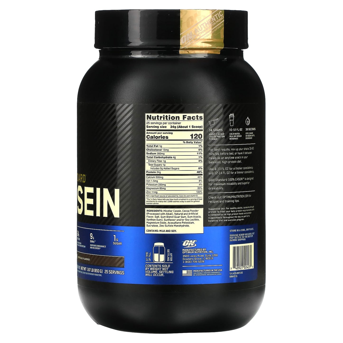 Optimum Nutrition, Gold Standard® 100% Casein, Chocolate Supreme, 1.87 lb (850 g) - Image 2