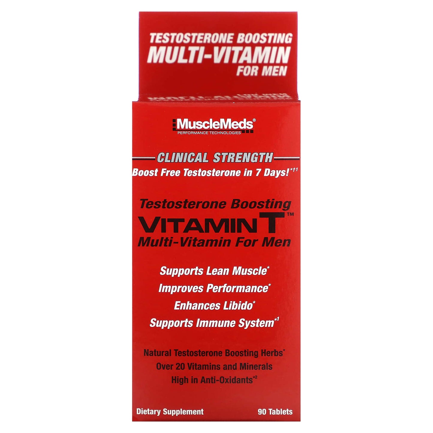 MuscleMeds, Vitamin T, Testosterone Boosting Multi-Vitamin For Men, 90 Tablets - Image 1