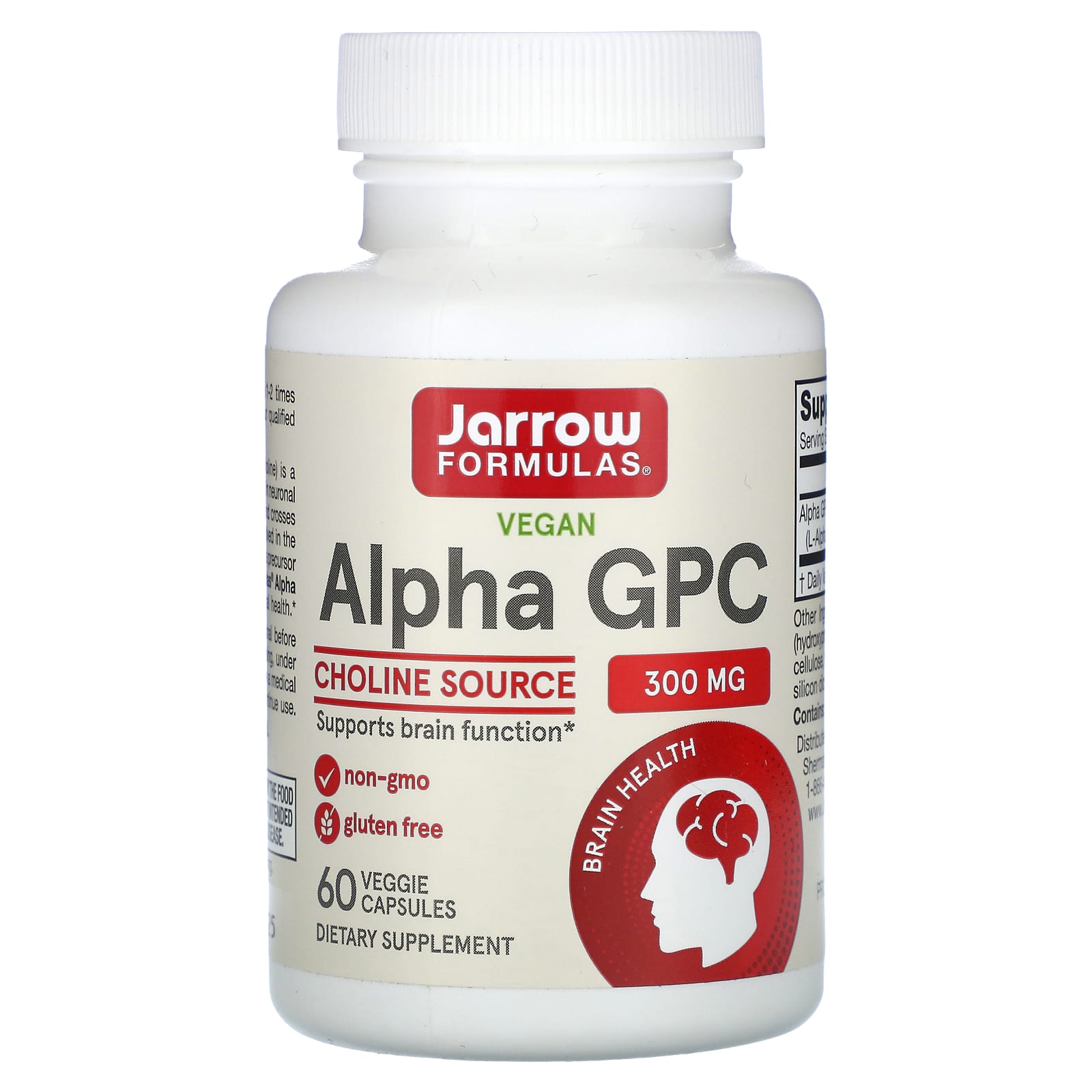 Alpha GPC Brain Function Support by Jarrow Formulas, 300 mg, 60 Caps - Image 1