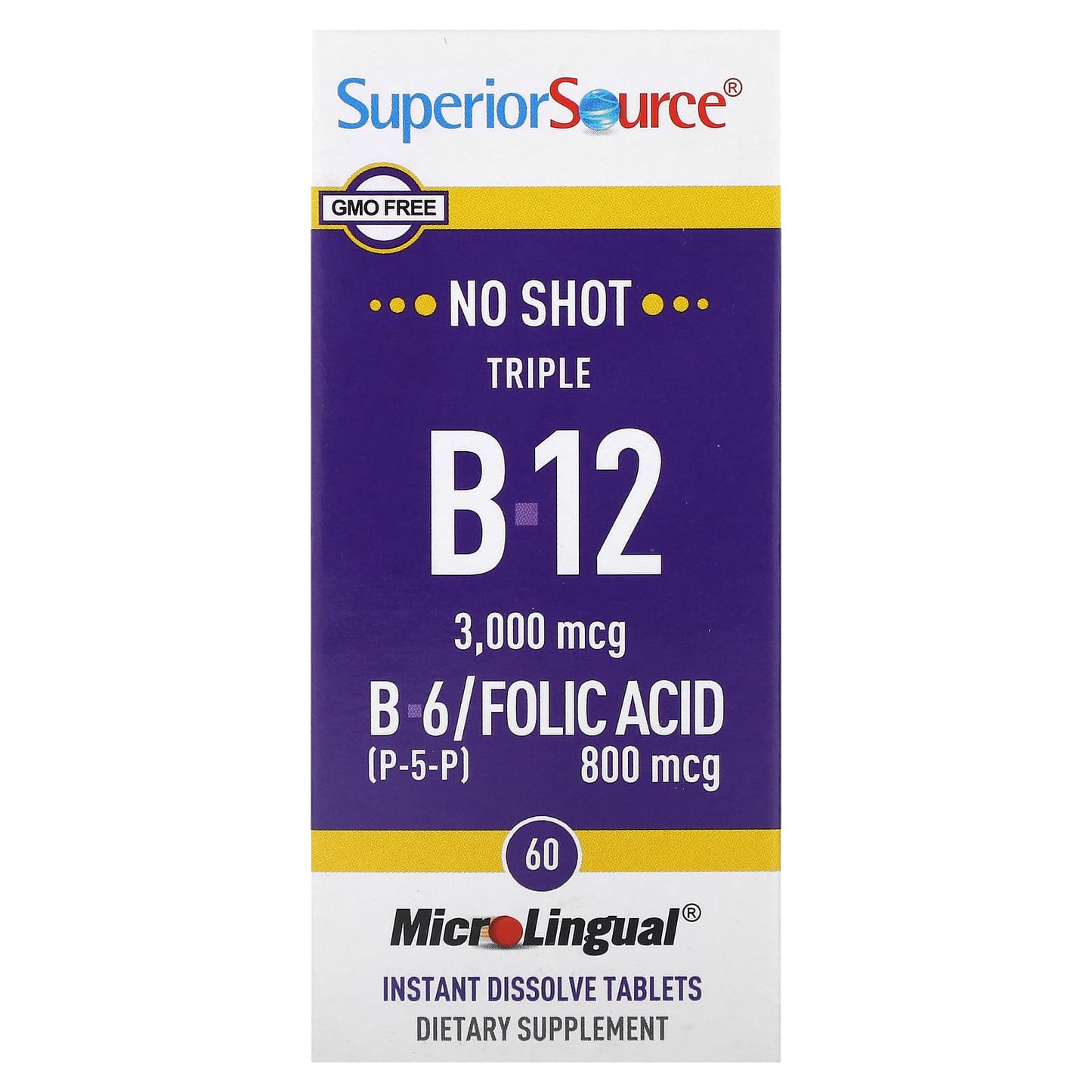 Superior Source, Triple B-12, B-6, Folic Acid, 60 MicroLingual Instant Dissolve Tablets - Image 1