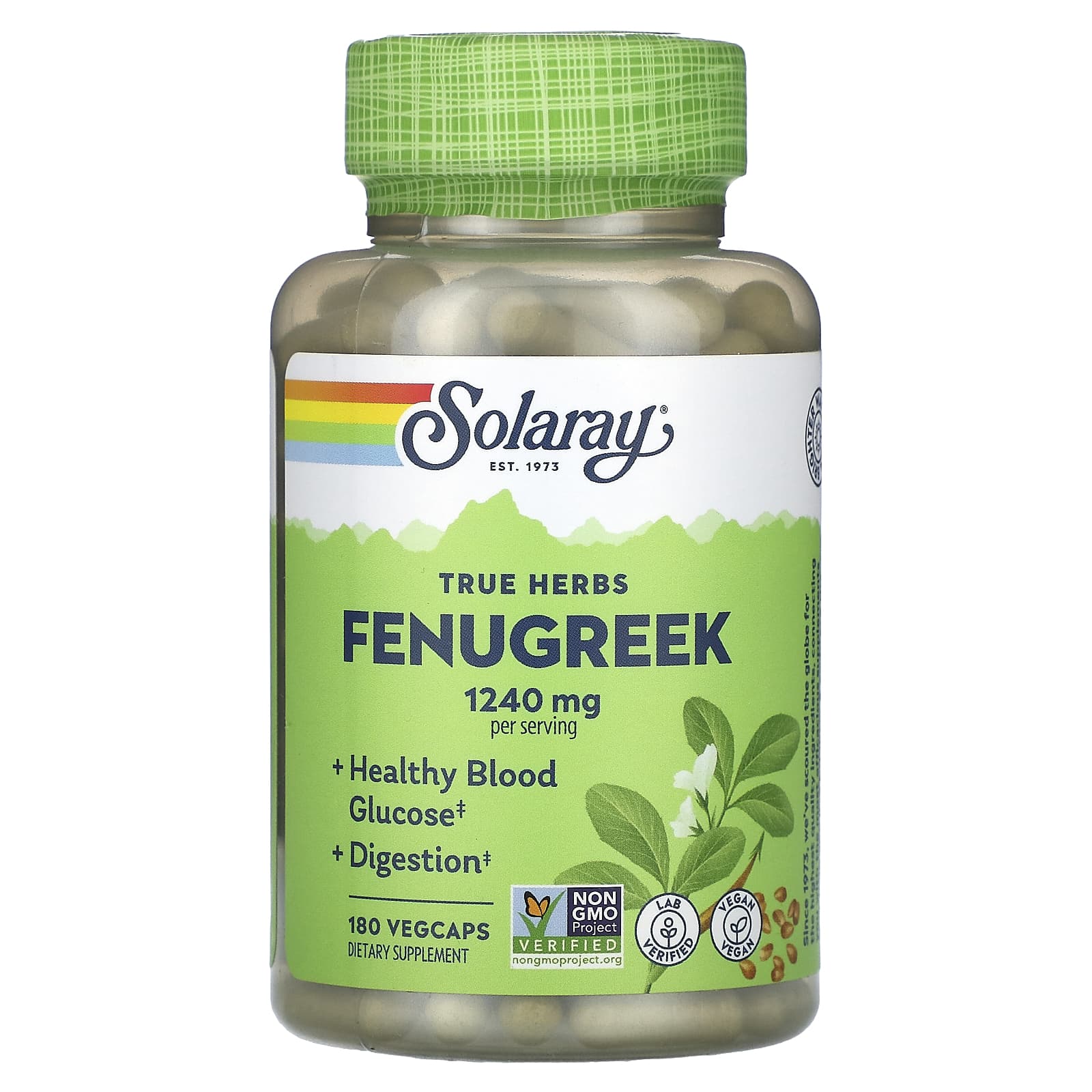 Solaray, True Herbs, Fenugreek, 180 VegCaps (620 mg per Capsule) - Image 1