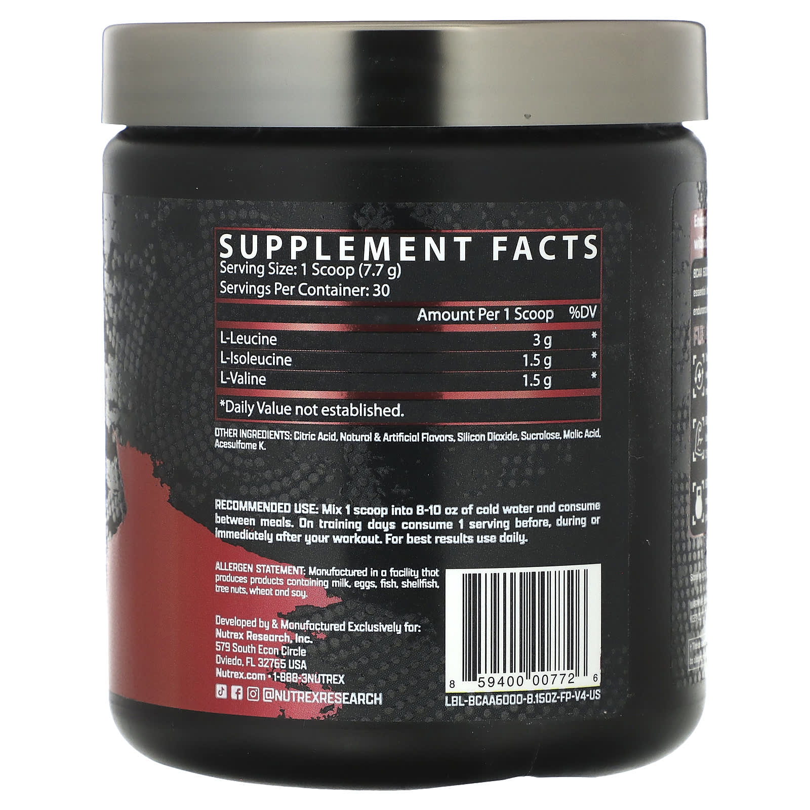 Nutrex Research, BCAA 6000, Recovery, Fruit Punch, 8.15 oz (231 g) - Image 2