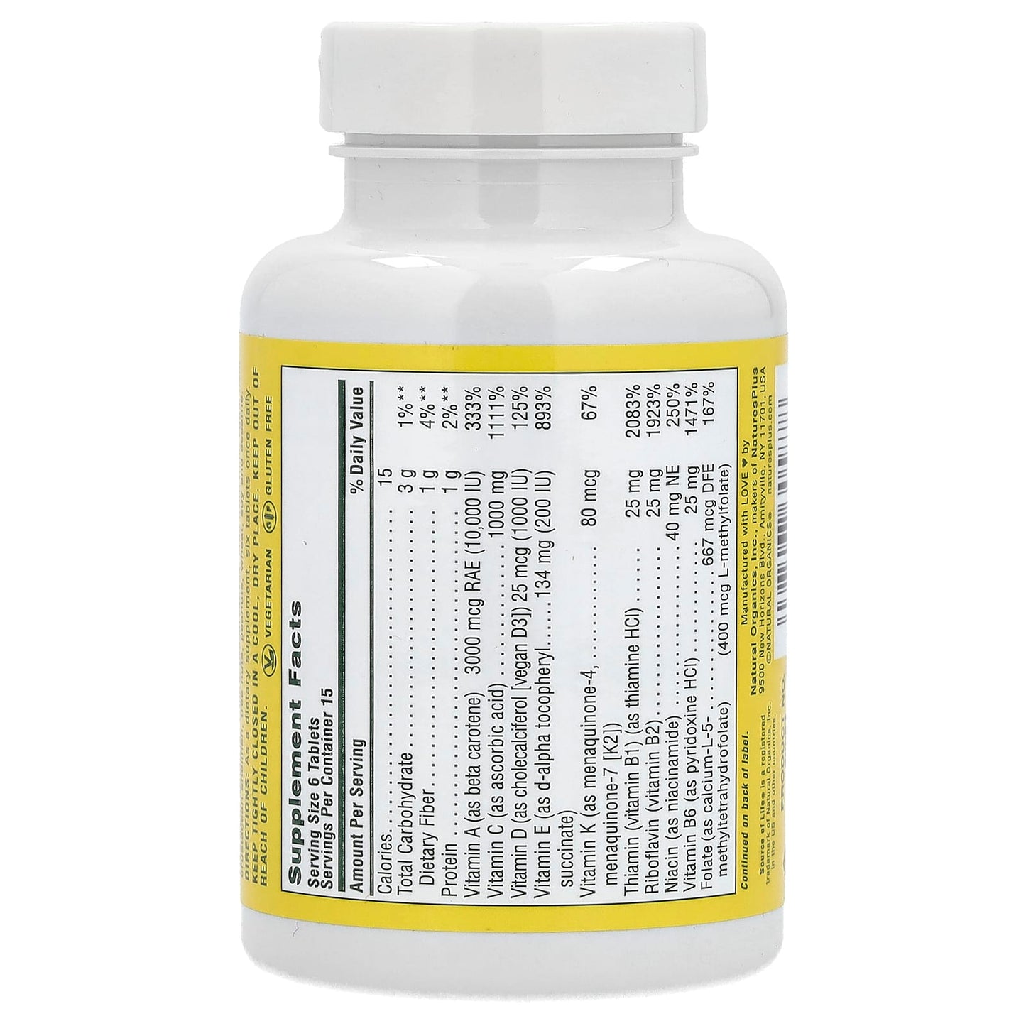 NaturesPlus, Source of Life, Original Mini-Tabs, Multivitamin & Mineral Supplement, Iron Free, 90 Tablets - Image 2