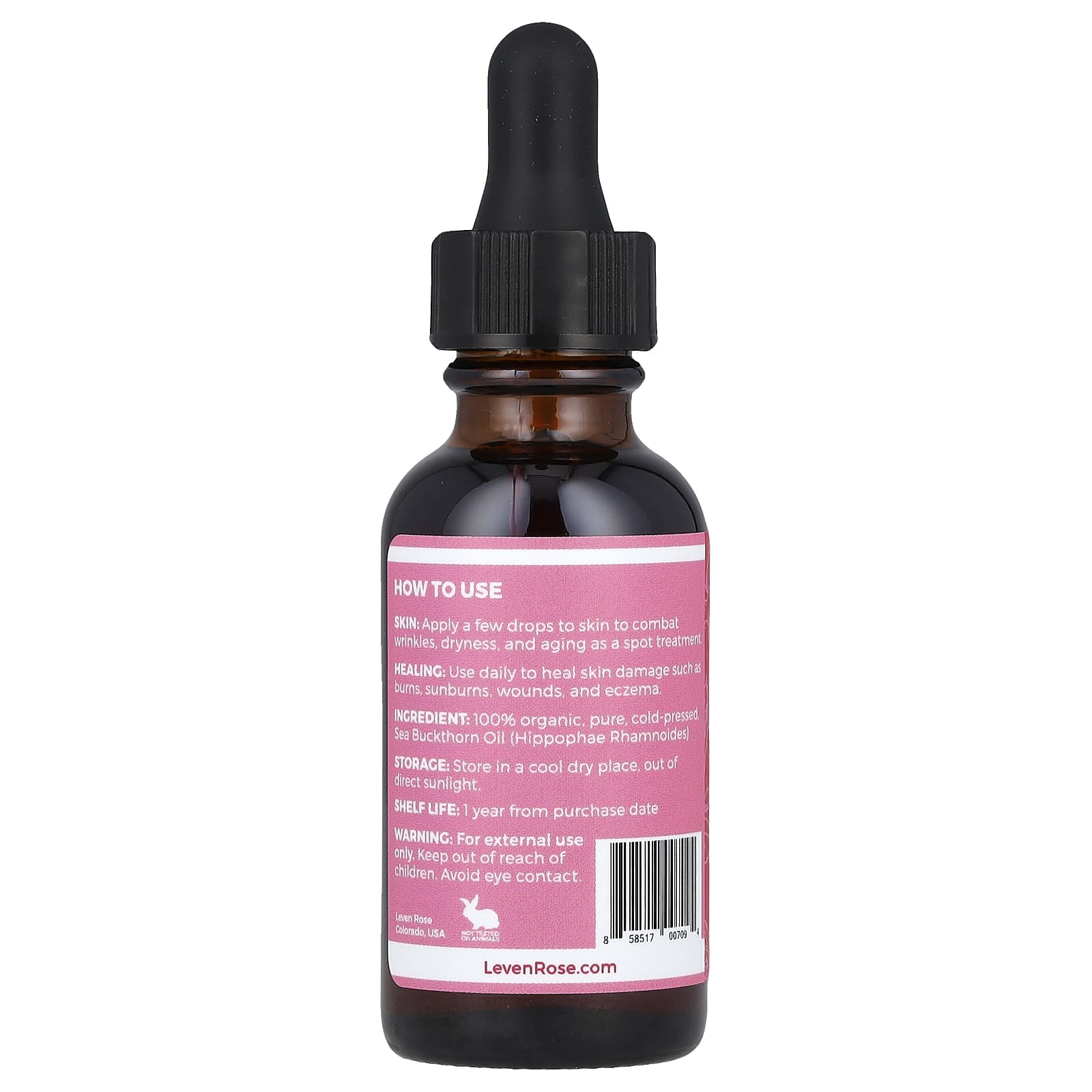 Leven Rose, 100% Pure & Organic, Sea Buckthorn Seed Oil, 1 fl oz (30 ml) - Image 2
