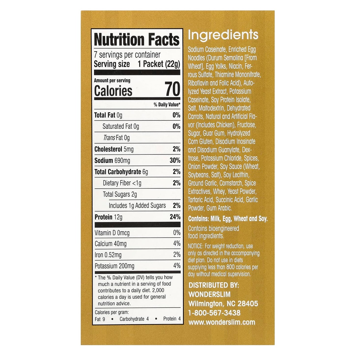 WonderSlim, Protein Soup, Chicken Noodle, 7 Packets, 22 g Each - Image 2