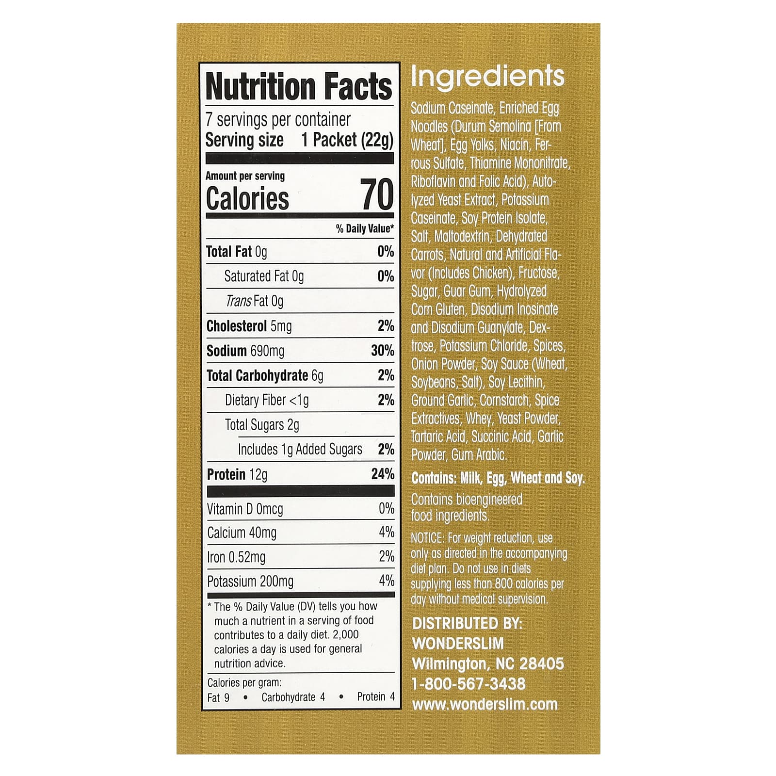 WonderSlim, Protein Soup, Chicken Noodle, 7 Packets, 22 g Each - Image 2