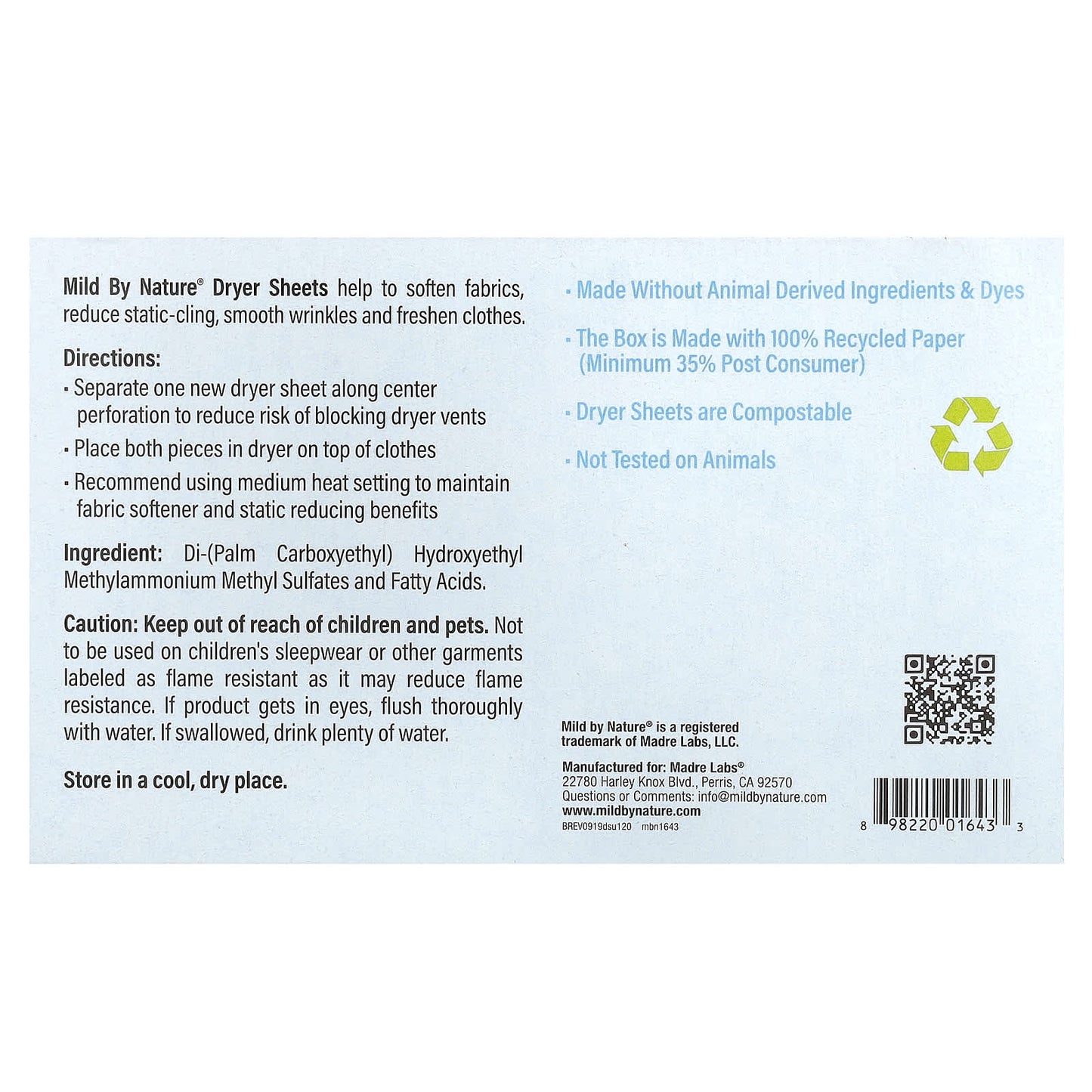 Eco-Friendly Unscented Dryer Sheets by Mild By Nature, 120 Count - Image 2
