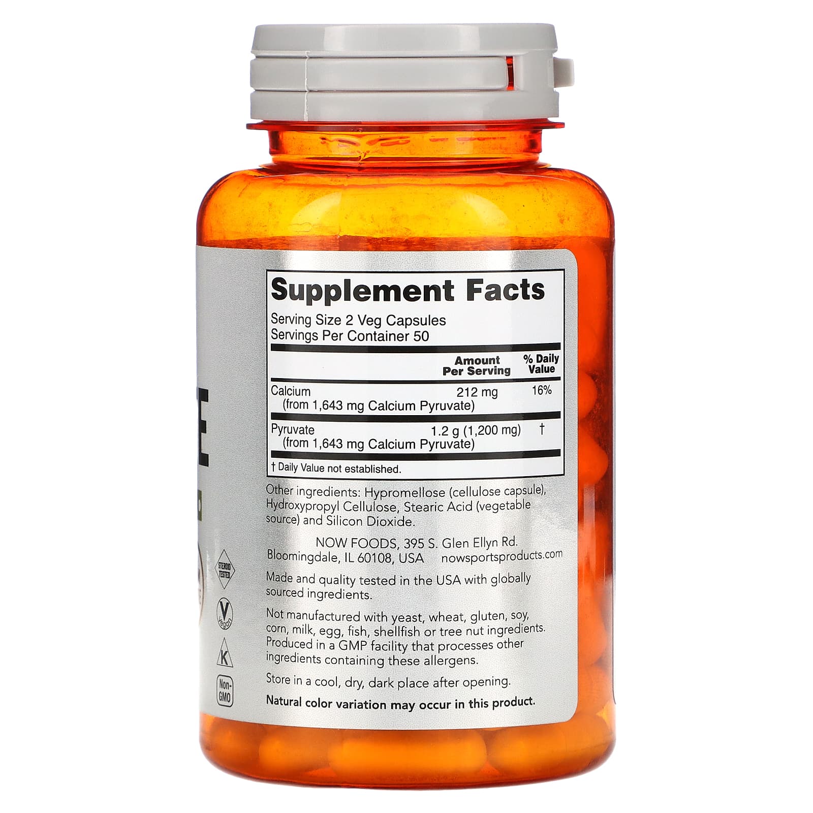 NOW Foods, Sports, Pyruvate, 600 mg, 100 Veg Capsules - Image 2