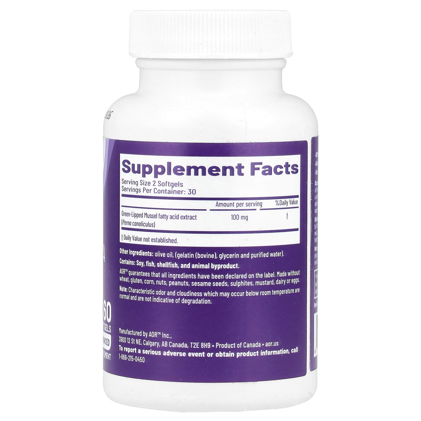 Advanced Orthomolecular Research AOR, Green Lipped FFA, 60 Softgels (50 mg Per Softgel)