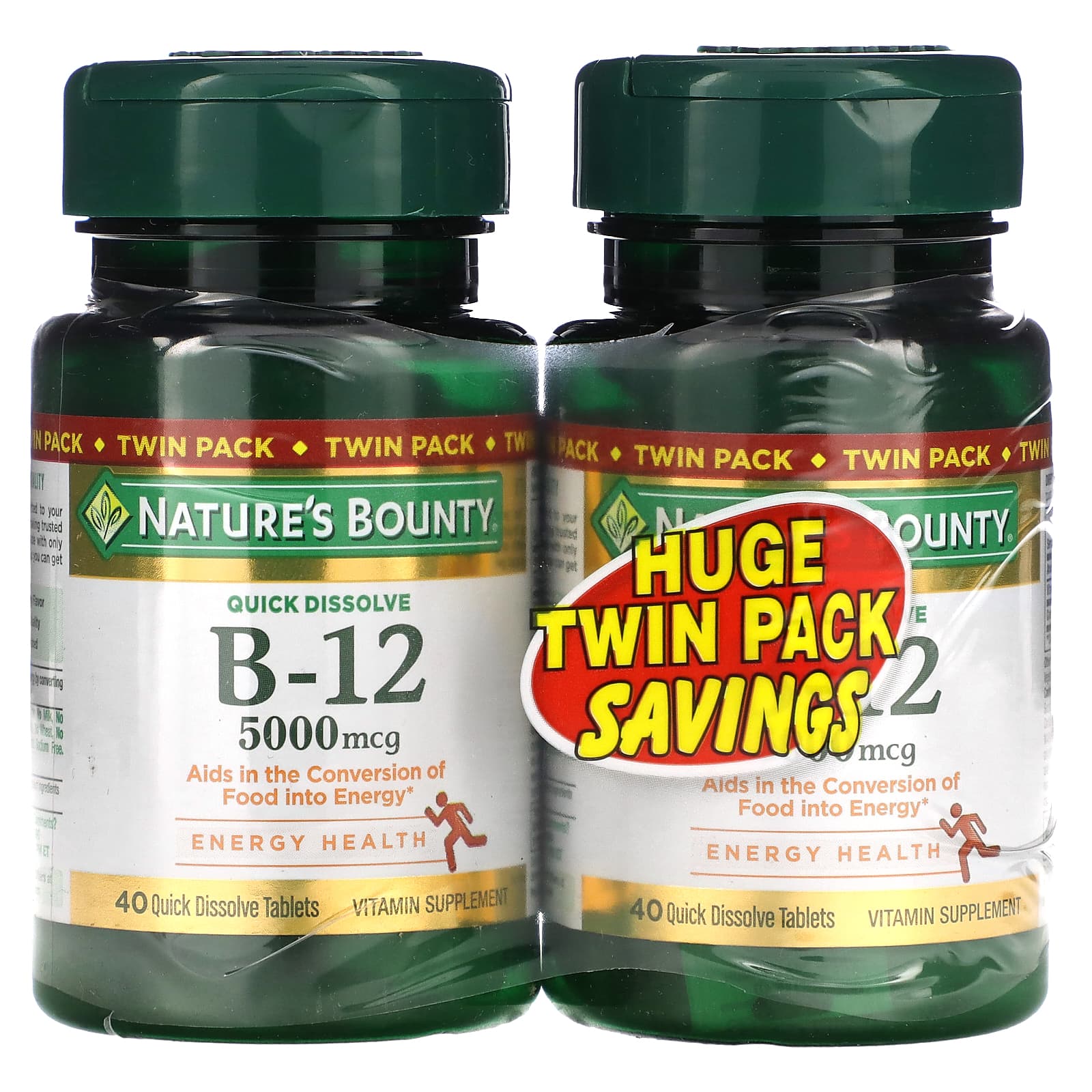 Nature's Bounty, B-12, Naturally Cherry, 5,000 mcg, Twin Pack, 40 Quick Dissolve Tablets Each - Image 2