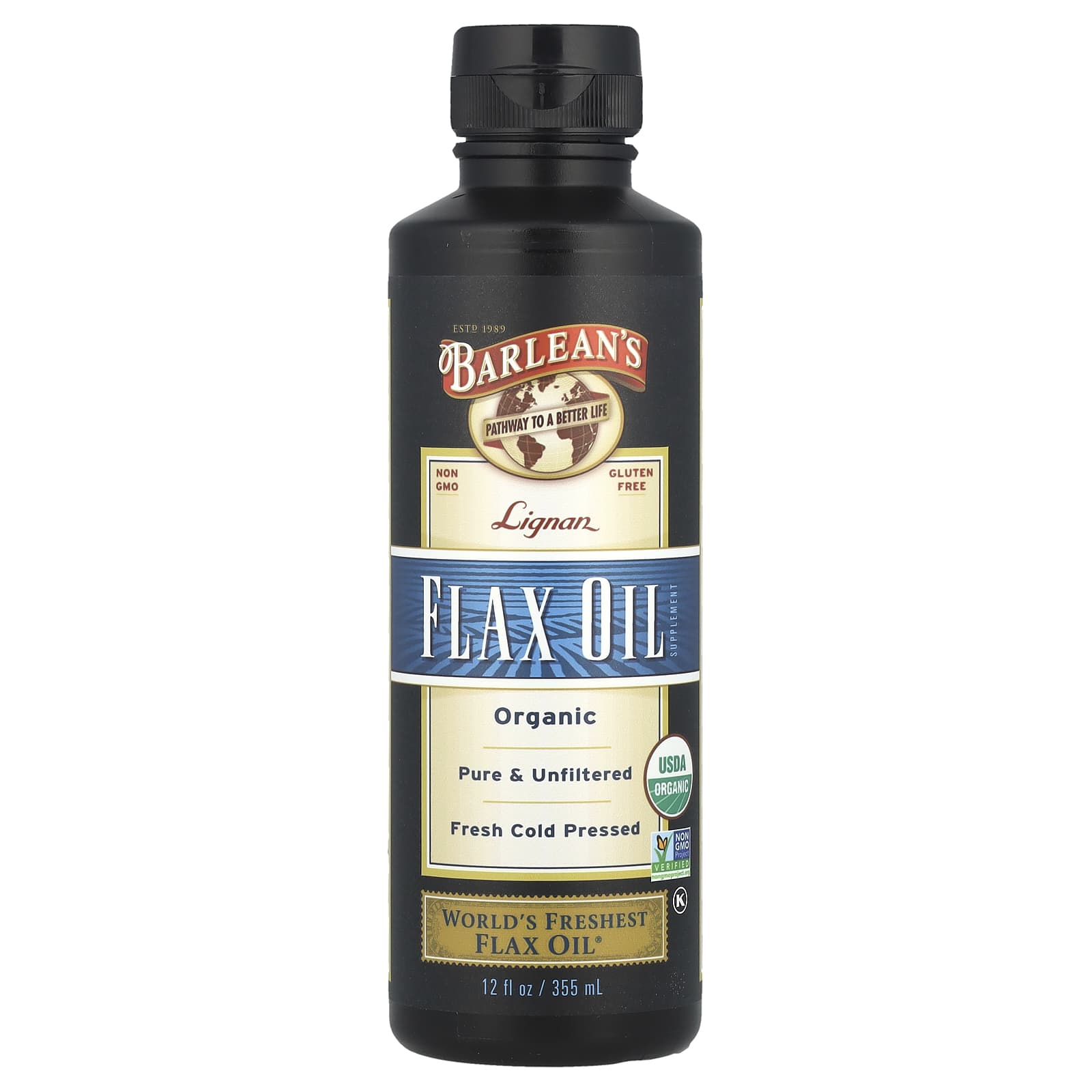 Barlean's Organic Lignan Flax Oil, 12 fl oz - Fresh and Nutty - Image 1