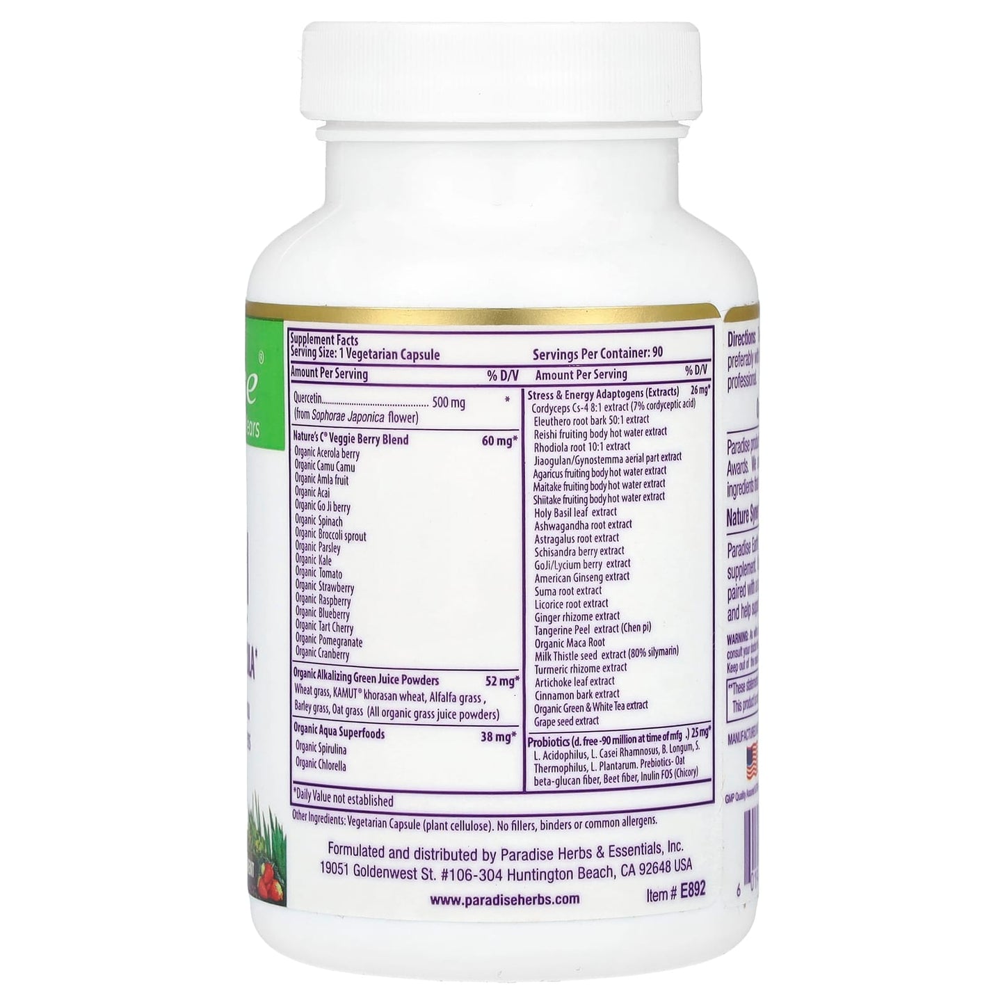 Paradise Herbs, Earth's Blend, Quercetin, 90 Vegetarian Capsules - Image 2