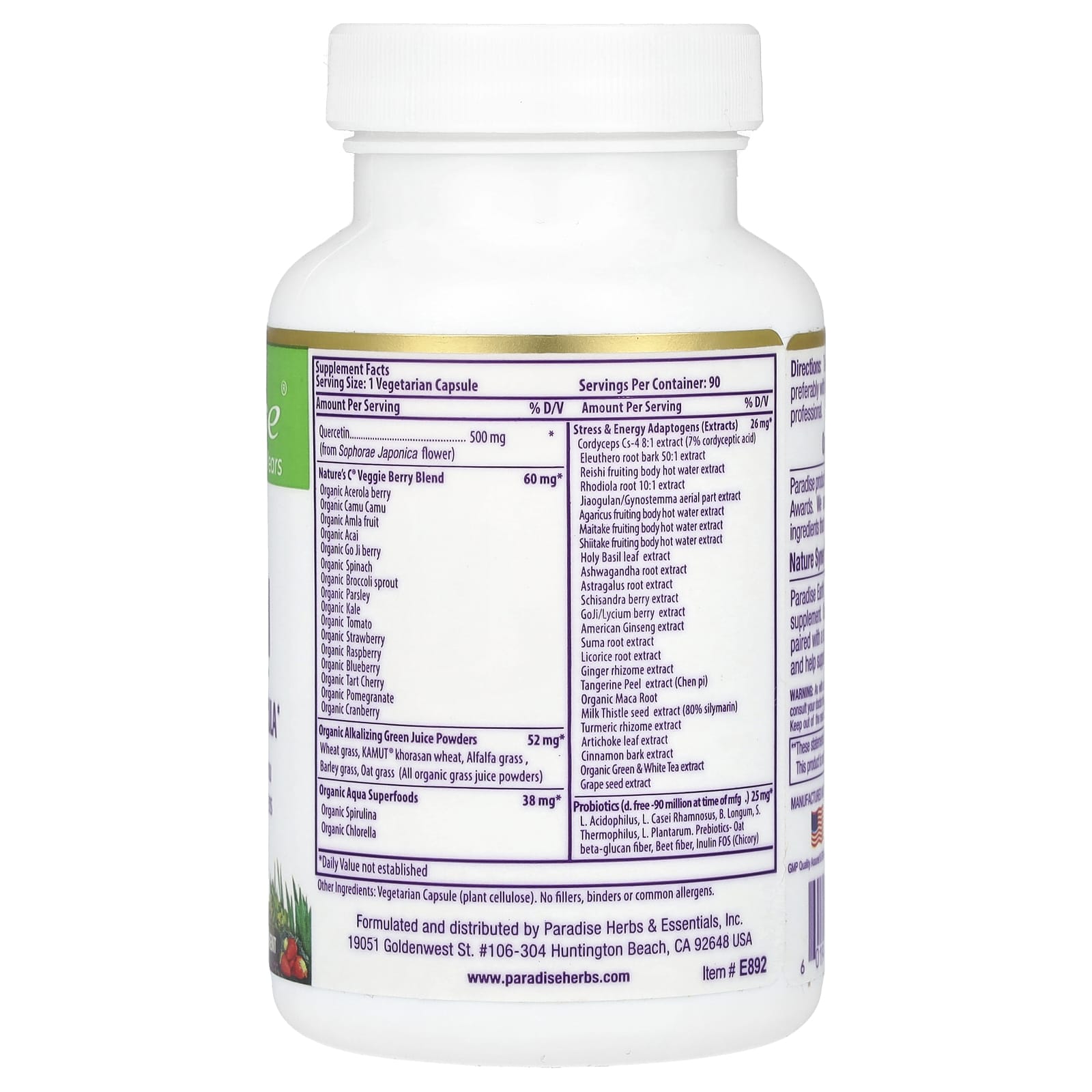 Paradise Herbs, Earth's Blend, Quercetin, 90 Vegetarian Capsules - Image 2