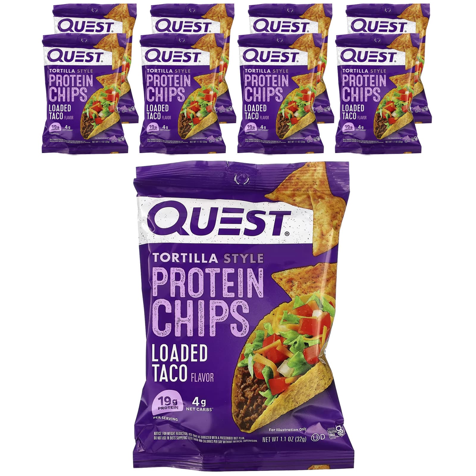 Quest Nutrition, Tortilla Style Protein Chips, Loaded Taco, 8 Bags, 1.1 oz (32 g) Each - Image 1