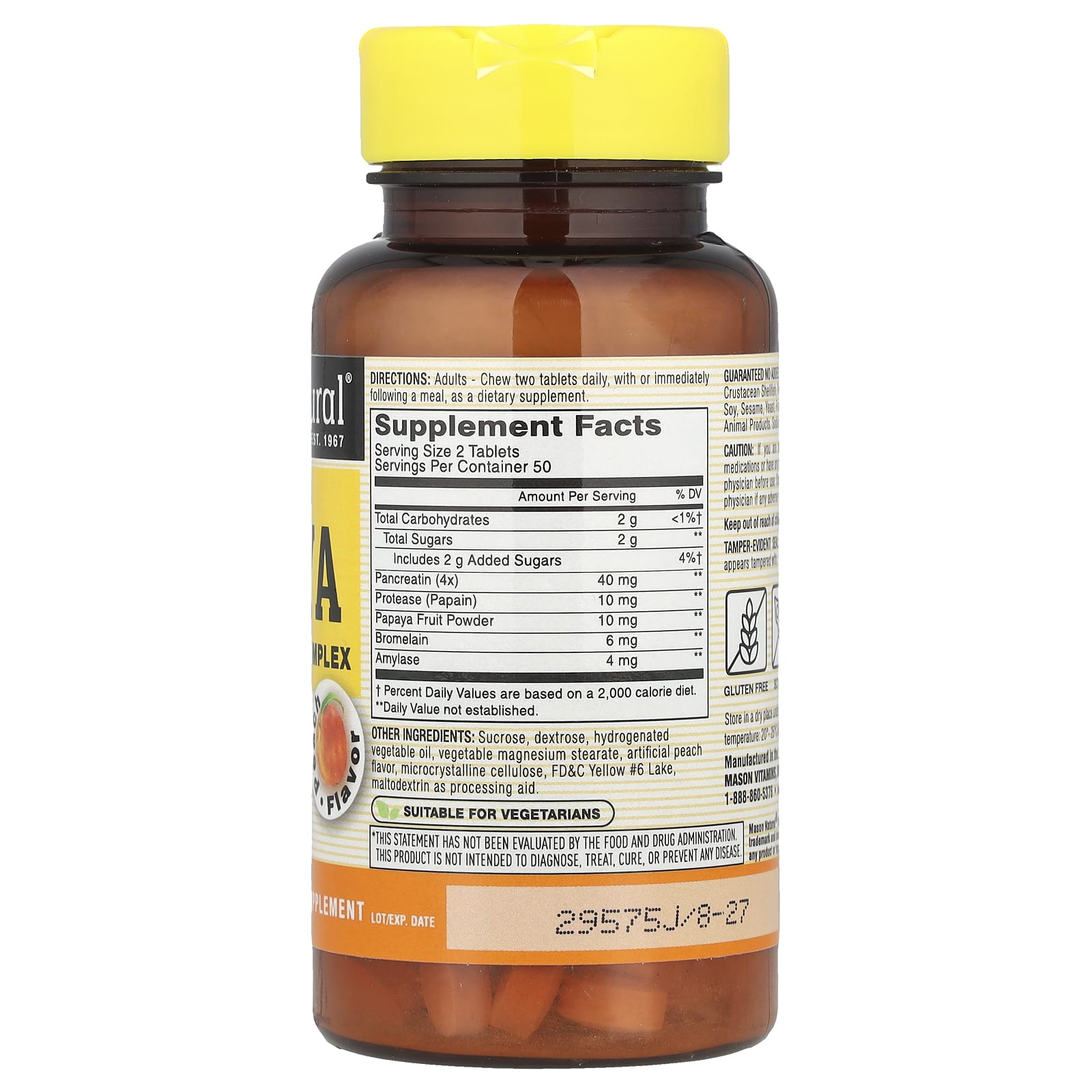 Mason Natural, Chewable Papaya, Digestive Enzyme Complex, Peach , 100 Chewables - Image 2