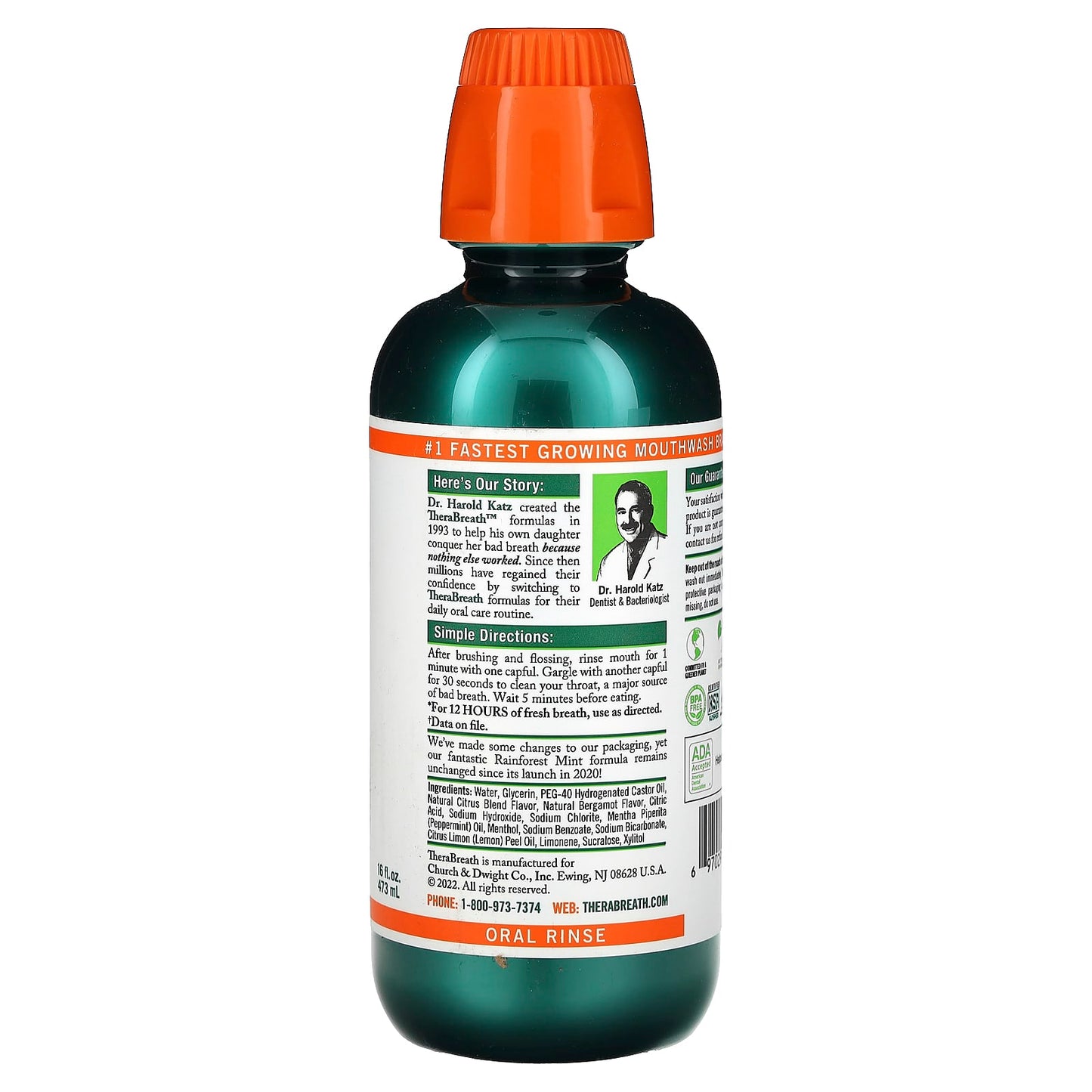 TheraBreath, Fresh Breath, Oral Rinse, Rainforest Mint, 16 fl oz (473 ml) - Image 2