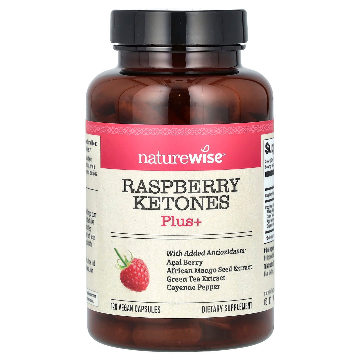 NatureWise, Raspberry Ketones Plus+, 120 Vegan Capsules - Image 1