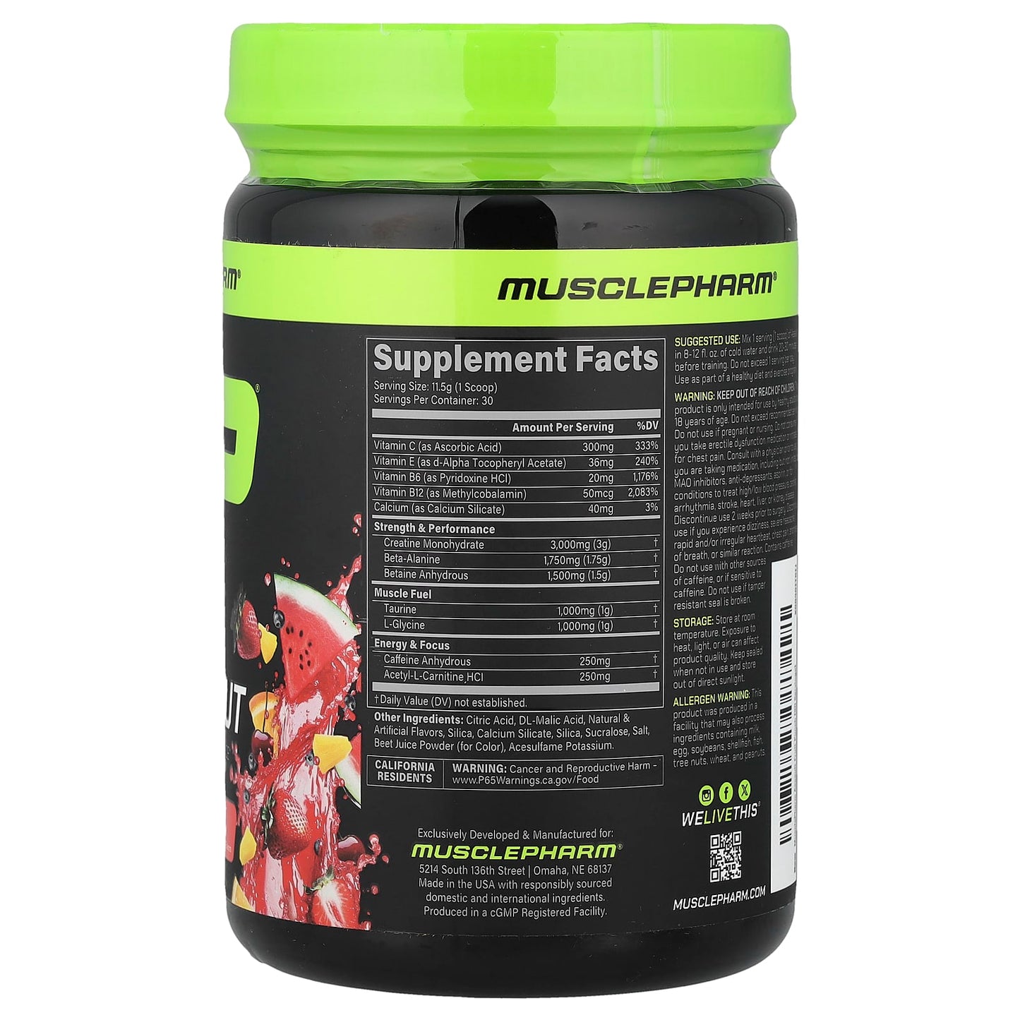 MusclePharm, Assault Energy + Strength, Fruit Punch, 12.1 oz (344 g) - Image 2