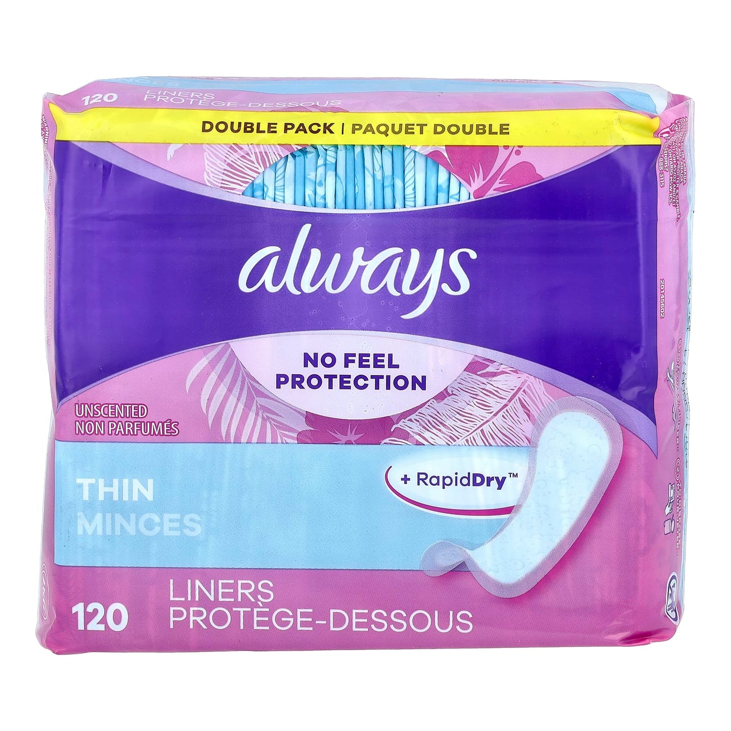 Always Unscented Thin Daily Liners, 120 Count - Image 1