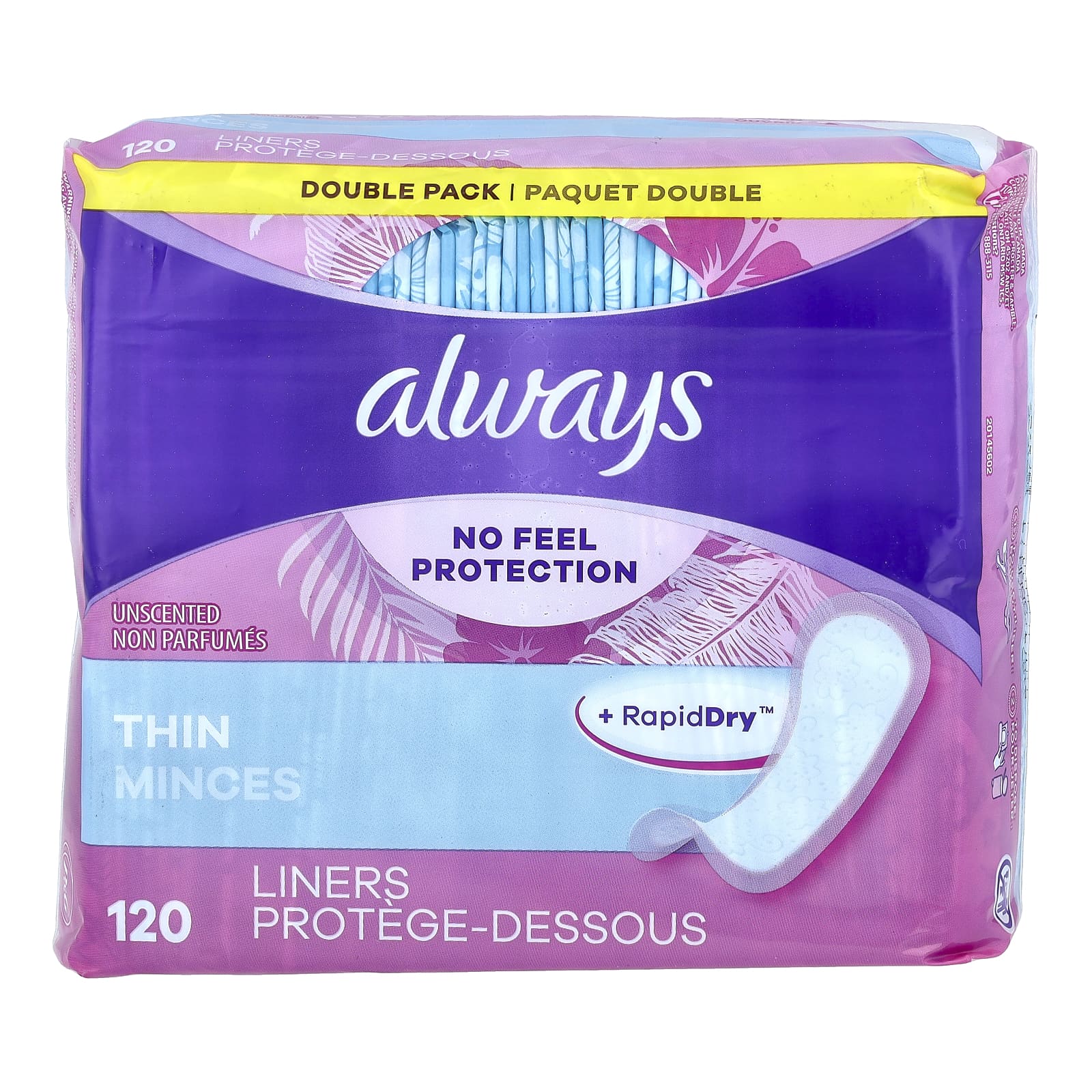 Always Unscented Thin Daily Liners, 120 Count - Image 1