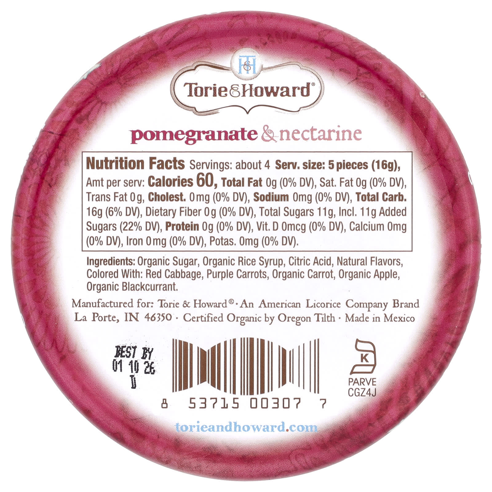 Torie & Howard, Organic Hard Candy, Pomegranate & Nectarine, 2 oz (57 g) - Image 2