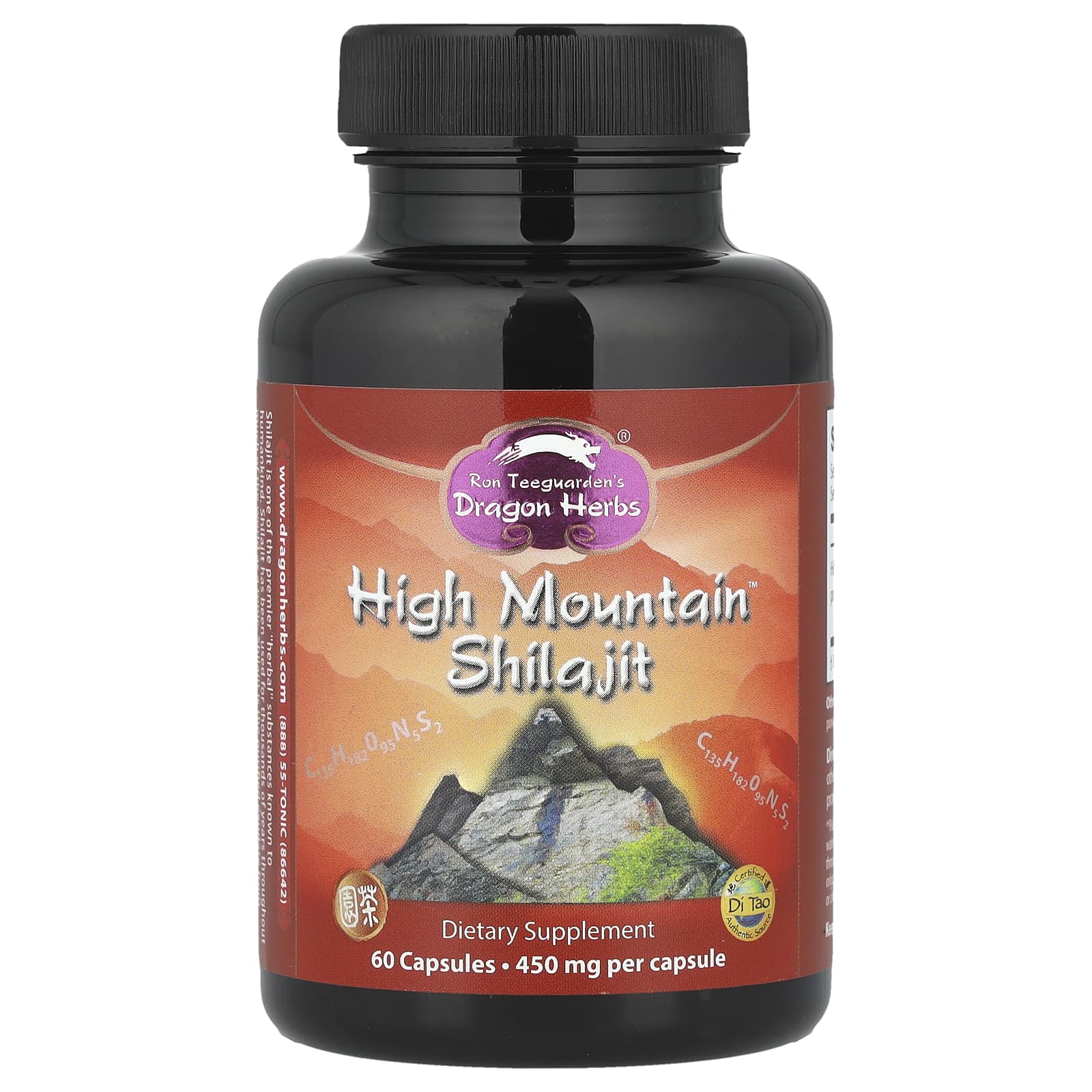 High Mountain Shilajit 450mg Capsules by Dragon Herbs - Himalayan Rock Exudate - Image 1