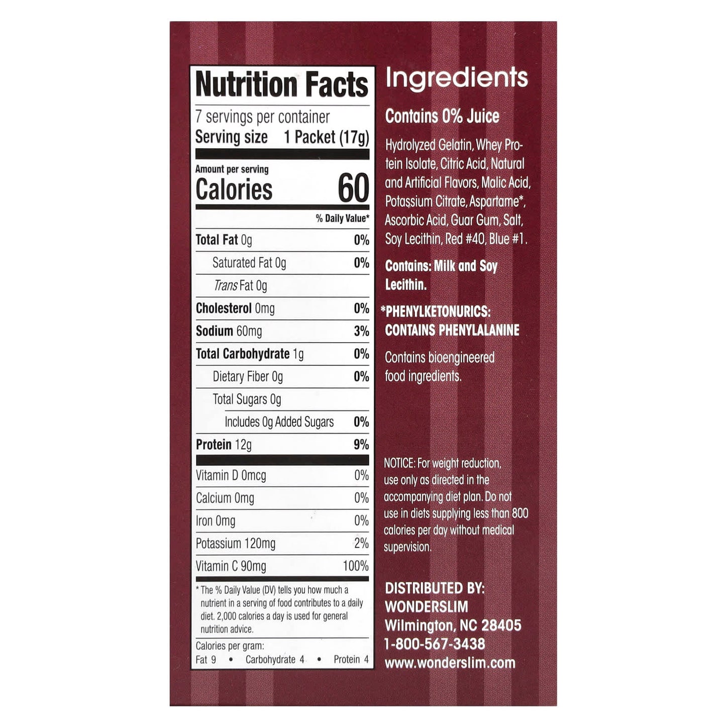 WonderSlim, Protein Fruit Drink, Cran-Grape, 7 Packets, 17 g Each - Image 2