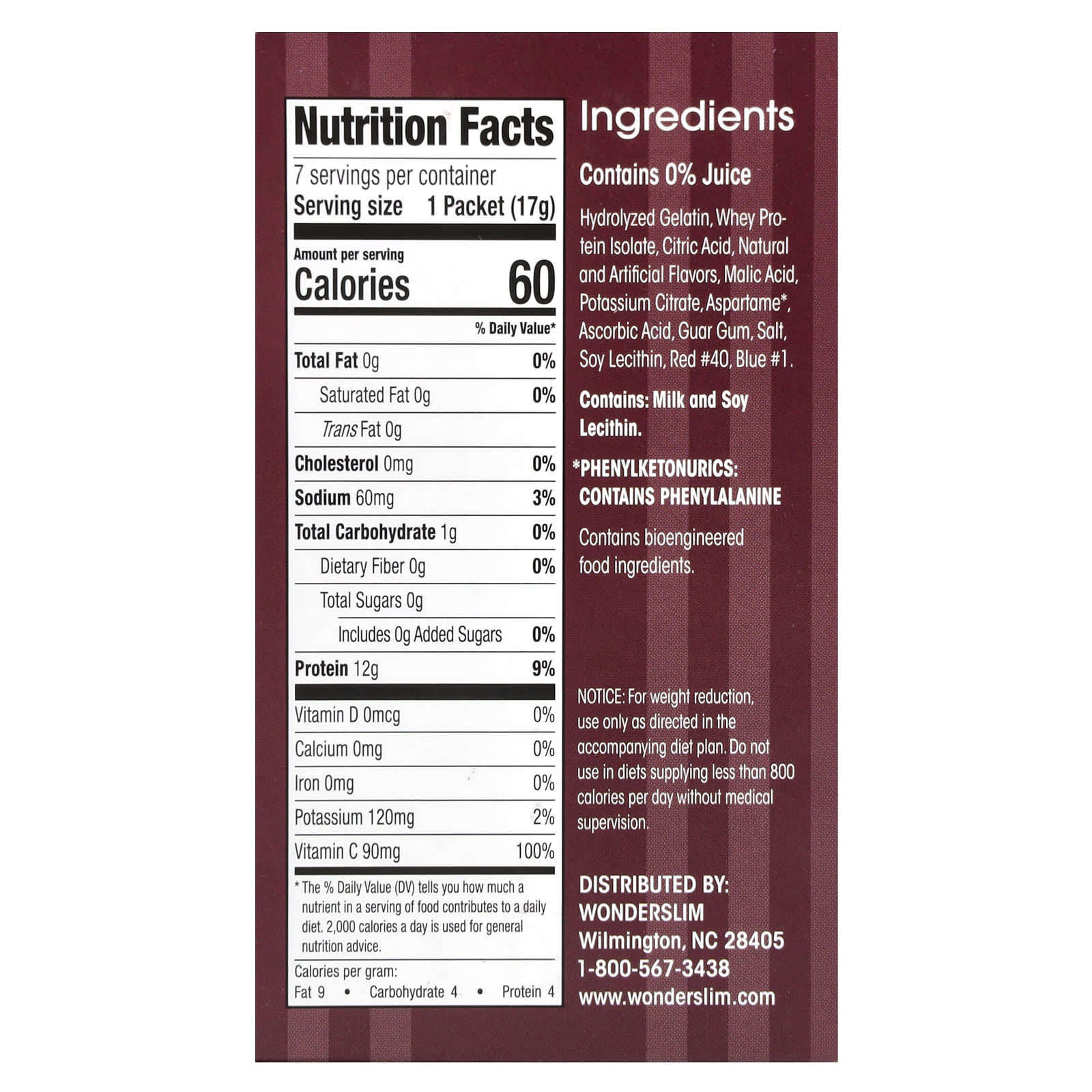 WonderSlim, Protein Fruit Drink, Cran-Grape, 7 Packets, 17 g Each - Image 2