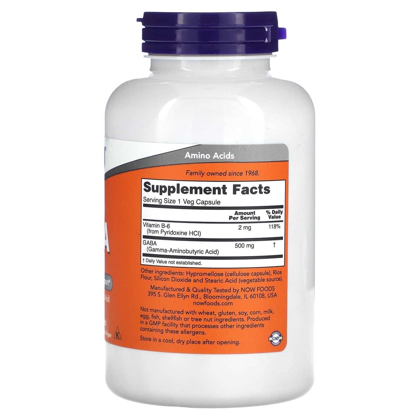NOW Foods, GABA with Vitamin B-6, 500 mg, 200 Veg Capsules - Image 2