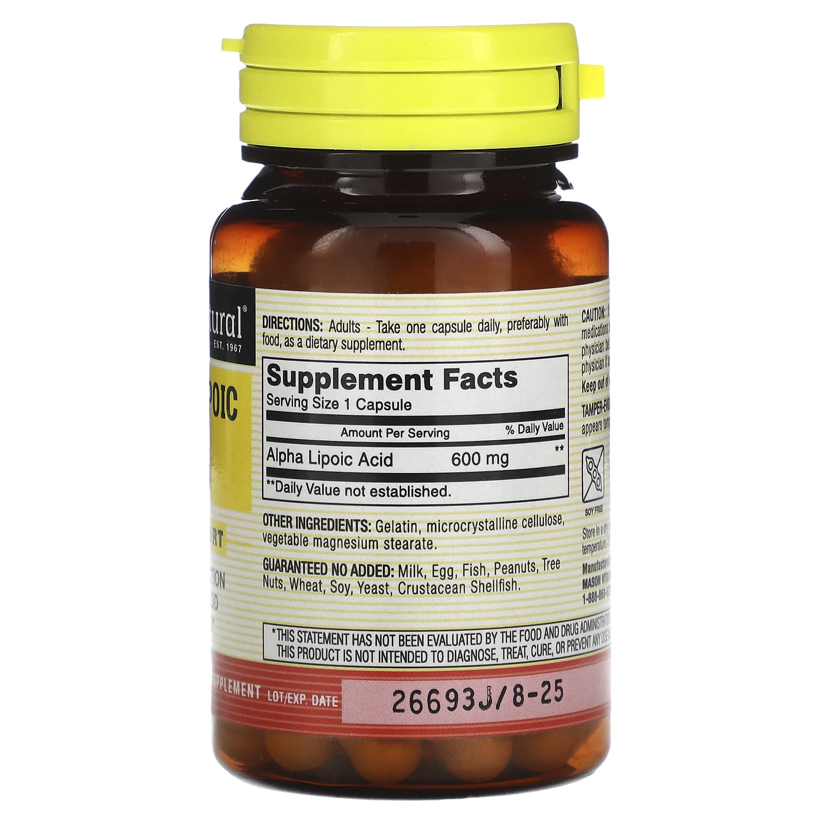 Mason Natural, Alpha-Lipoic Acid, 600 mg, 30 Capsules - Image 2
