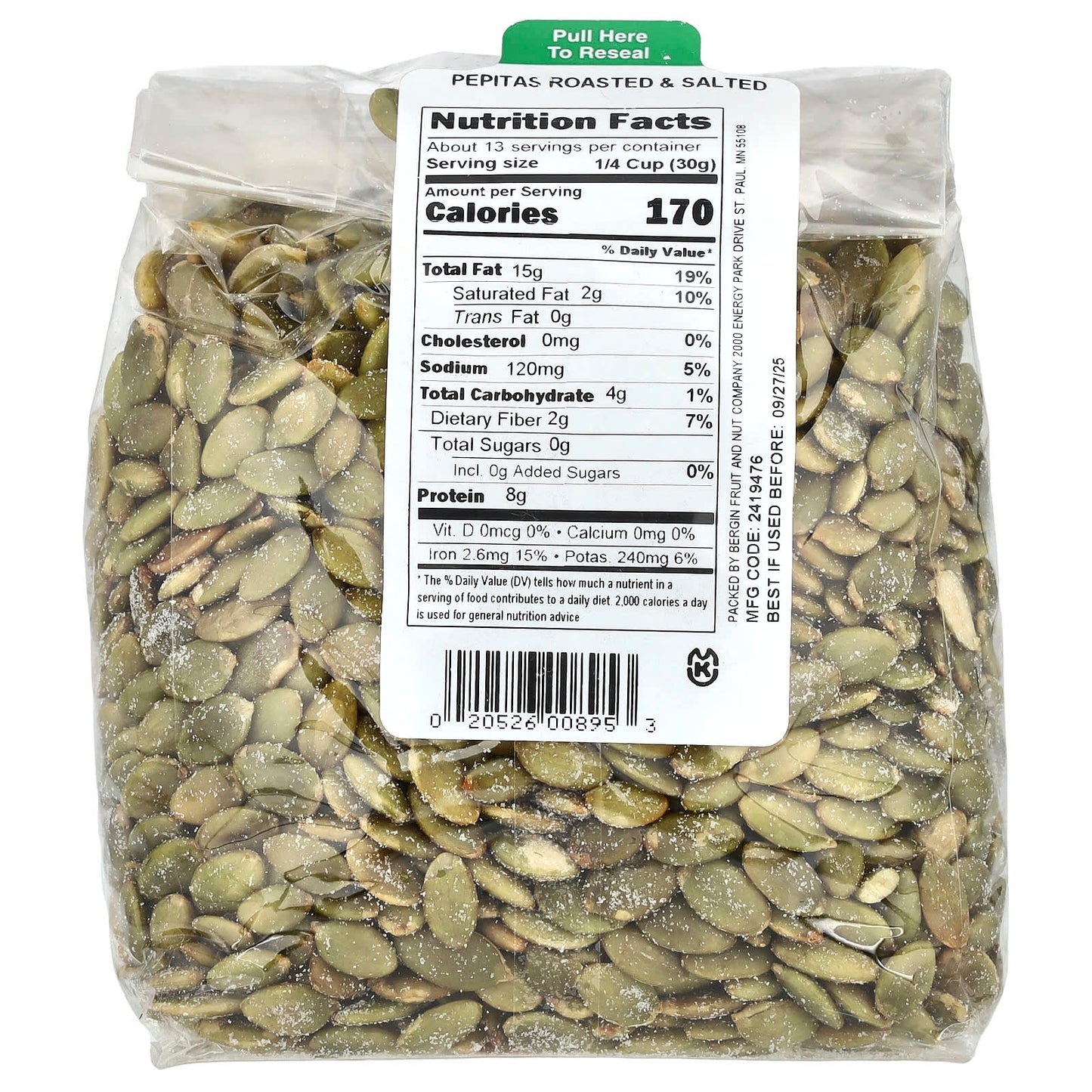 Roasted & Salted Pepitas by Bergin Fruit and Nut Company, 14 oz - Image 2