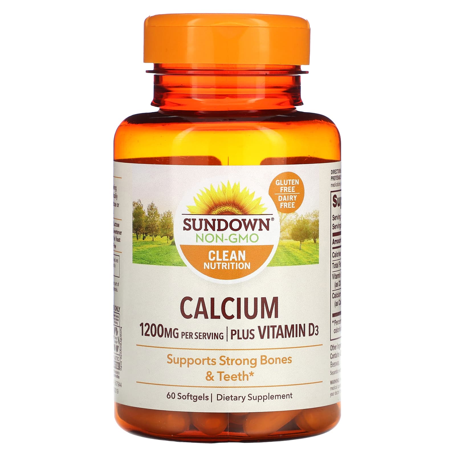Sundown Naturals, Calcium, Plus Vitamin D3, 1,200 mg, 60 Softgels (600 mg per Softgel) - Image 1