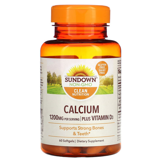 Sundown Naturals, Calcium, Plus Vitamin D3, 1,200 mg, 60 Softgels (600 mg per Softgel) - Image 1