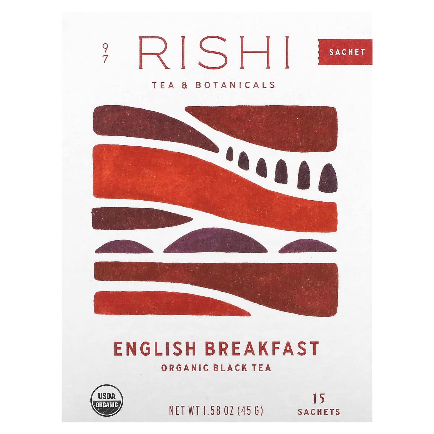Rishi Tea, Organic Black Tea, English Breakfast, 15 Sachets, 1.58 oz (45 g) - Image 1