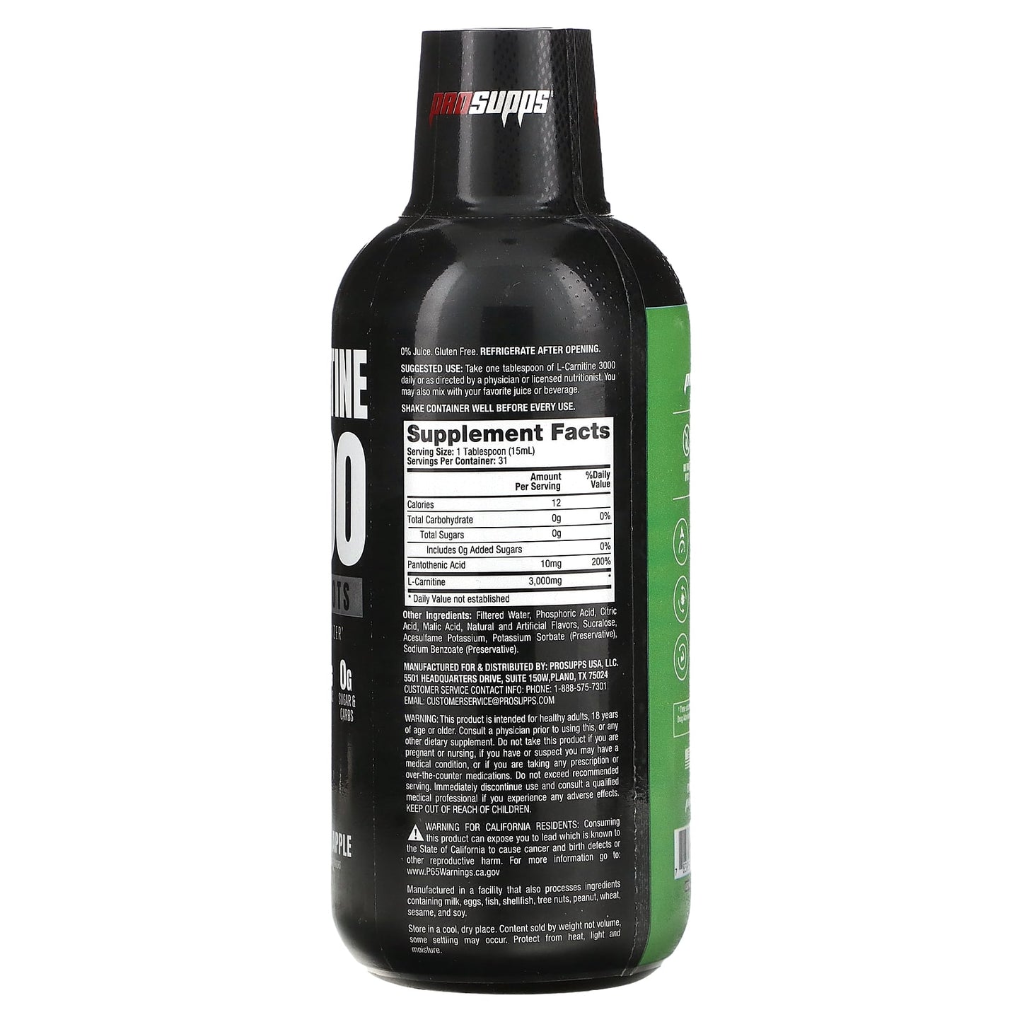 ProSupps, L-Carnitine 3000 Liquid Shots, Green Apple, 16 fl oz (473 ml) - Image 2